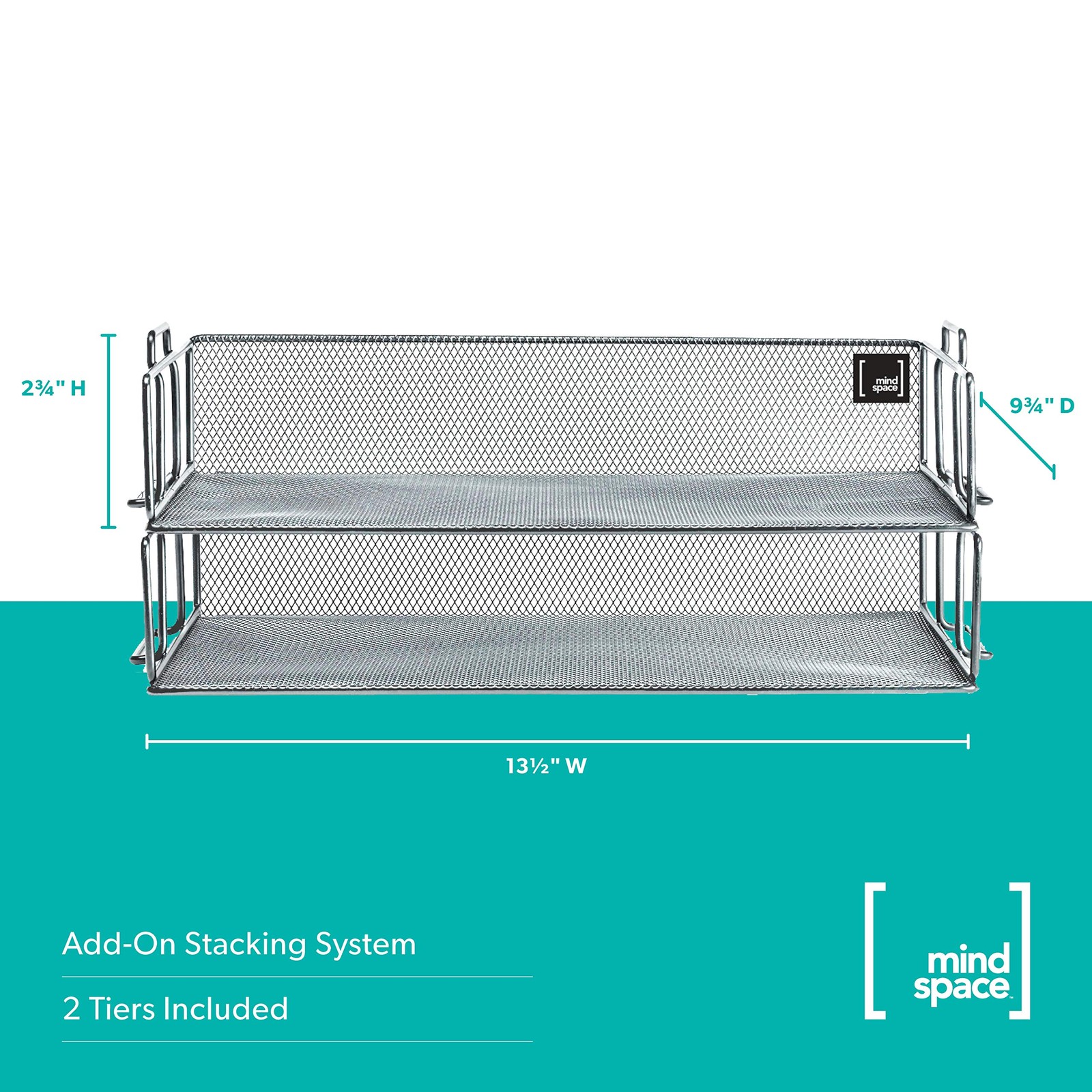 Mindspace 2 Tier Stackable Letter Tray | Paper Desk Organizer | Silver
