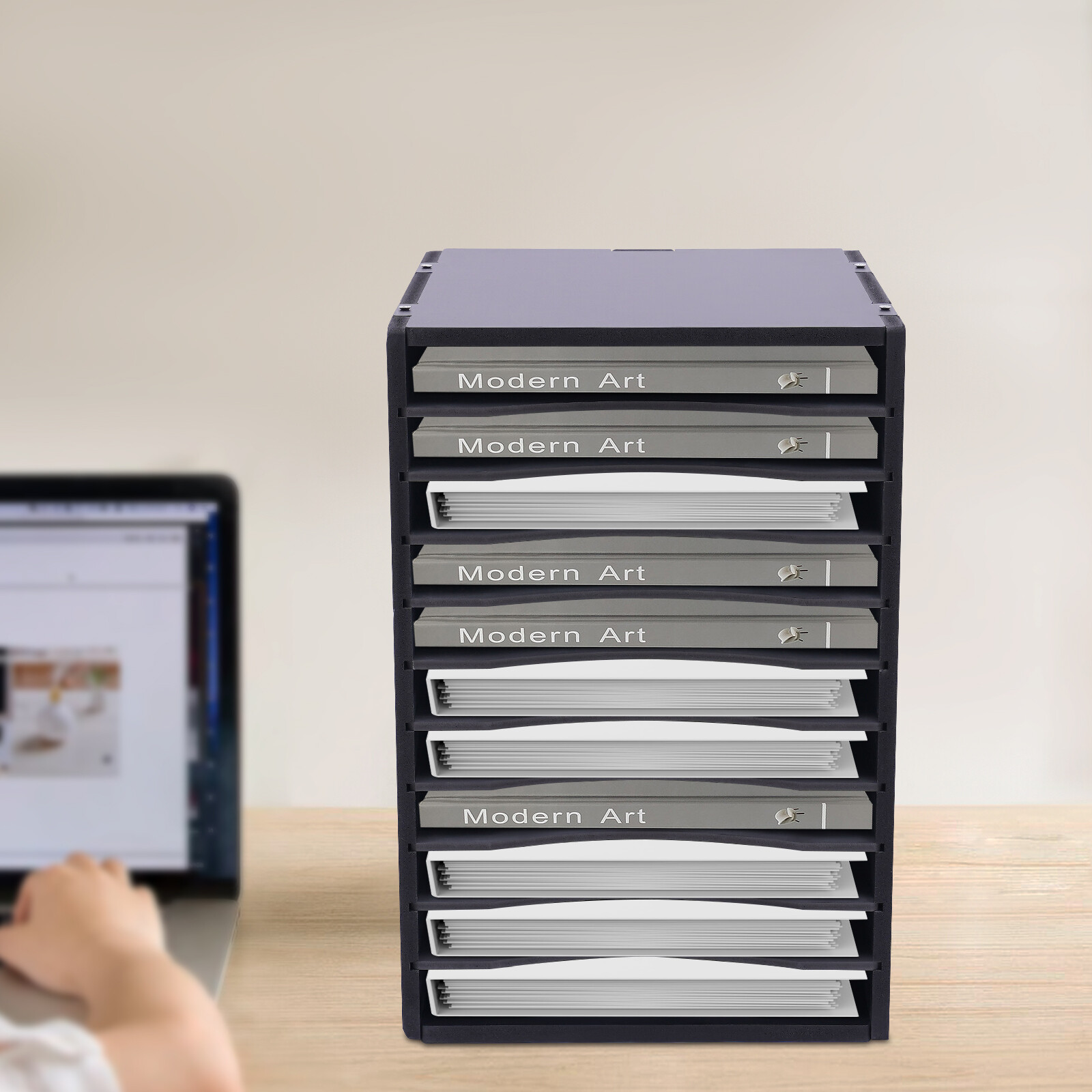 Vertical Desktop Sorter 11 Compartment Black Letter-size Shelves
