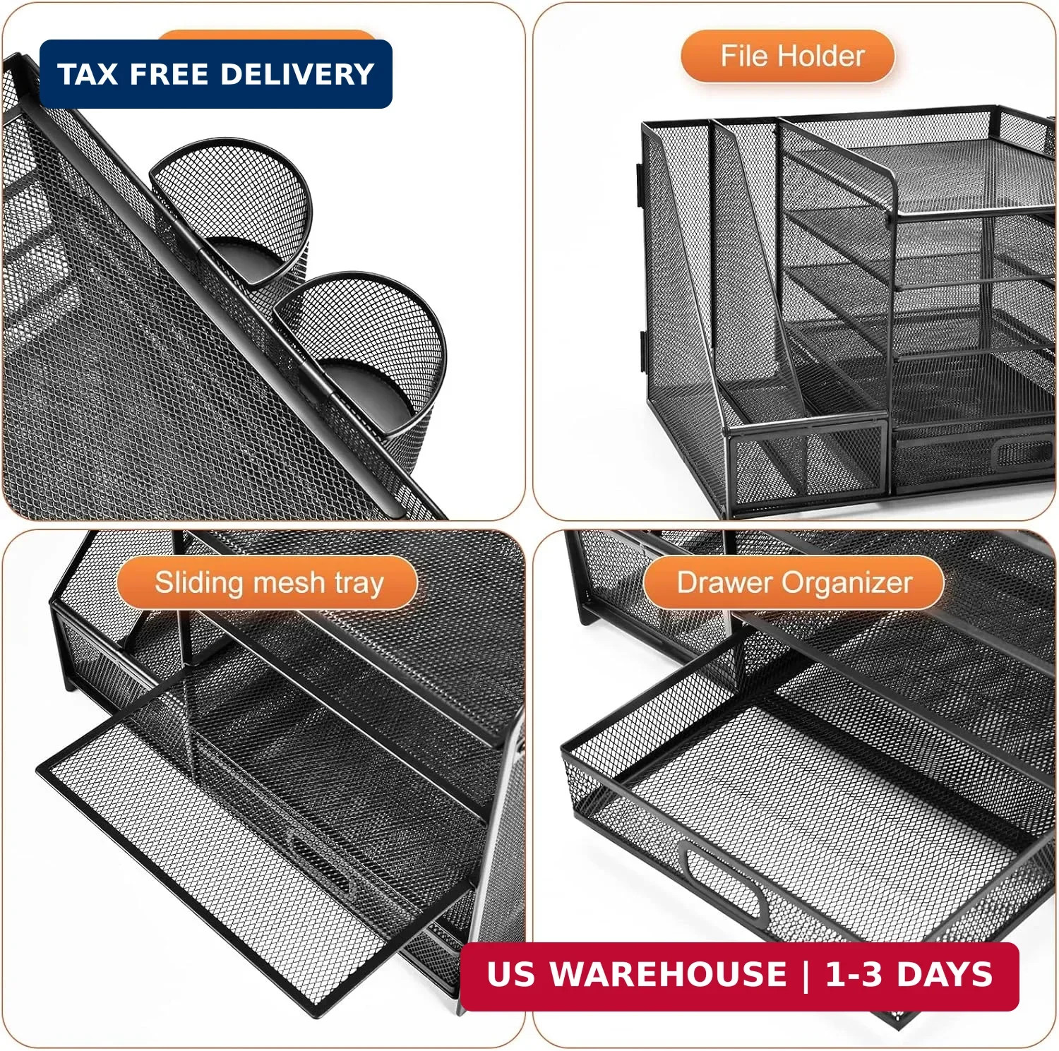 5 Tier Desk Organizer File Holder Paper Tray Drawer Pen Holders Black