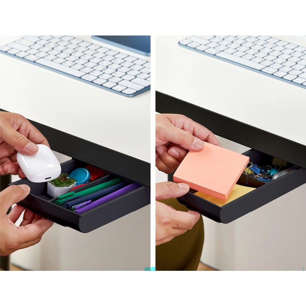 Desk Drawer for Organization, Self-Adhesive Under Desk Storage, Black, Pack of 2