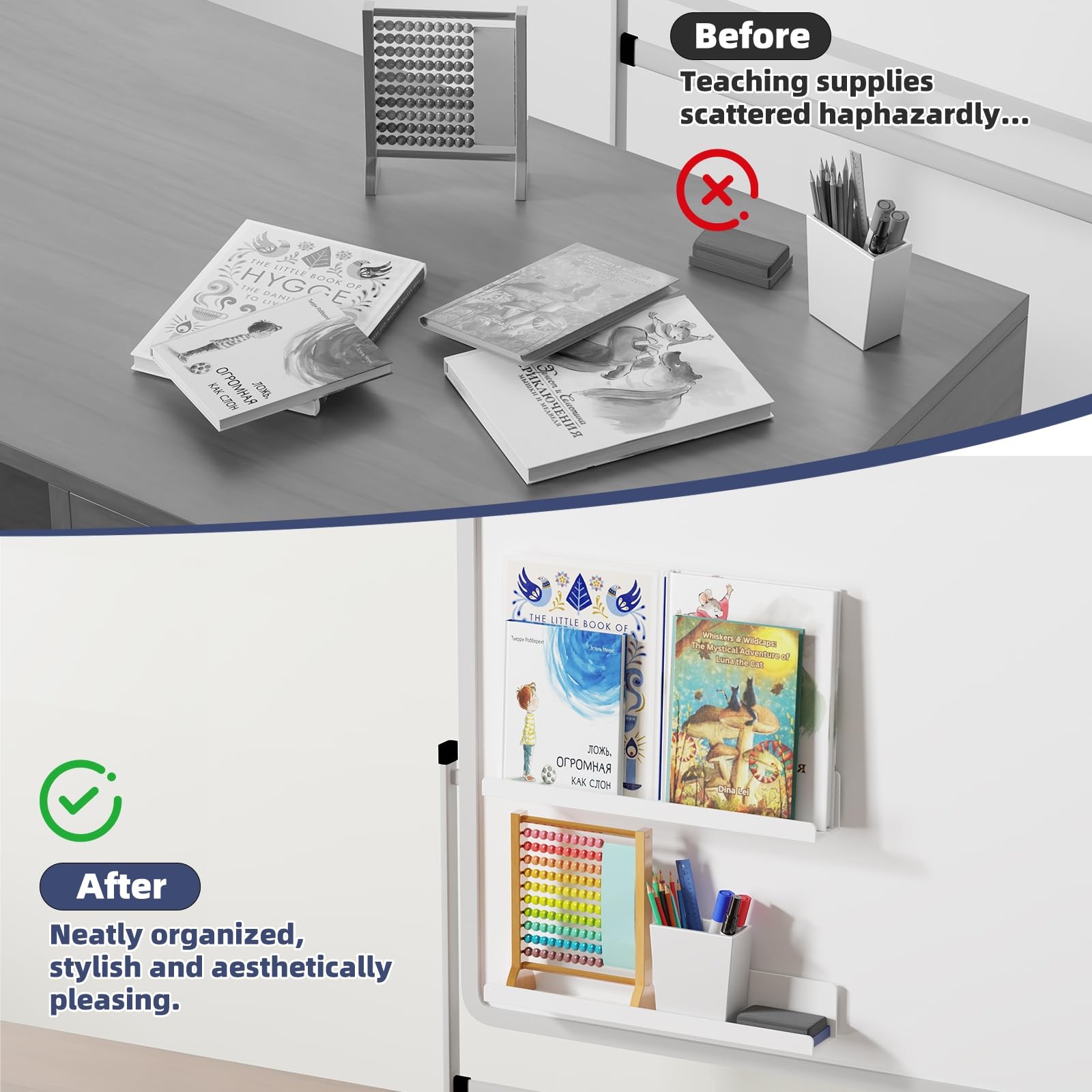 2 Pack Magnetic Book Shelf for Whiteboard, 15 Inch Reusable Acrylic Magnetic …