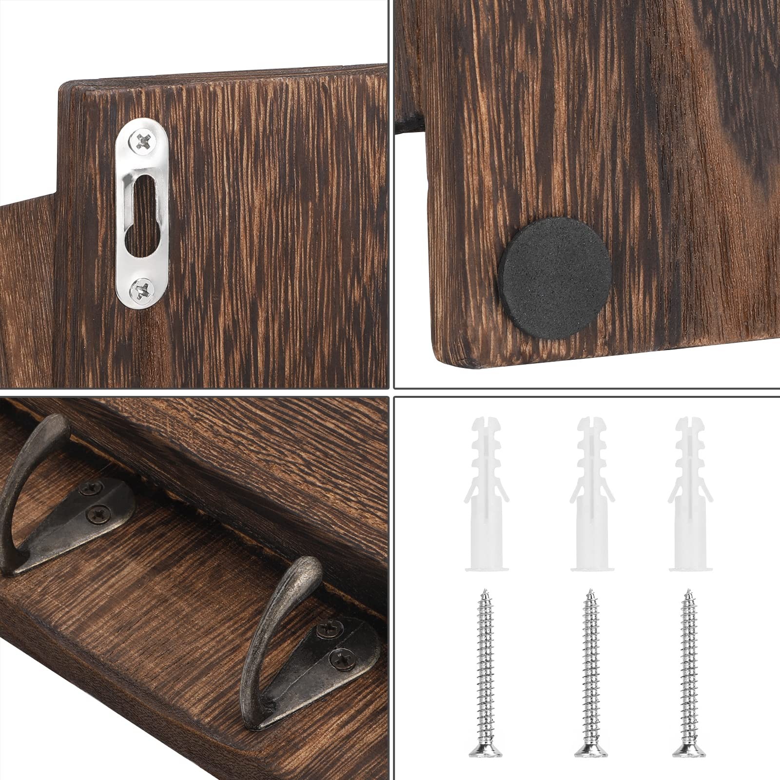 Organizer Wall Mount with Key Hooks, 2-Slot Wood and Key Holder, Wall File Or…