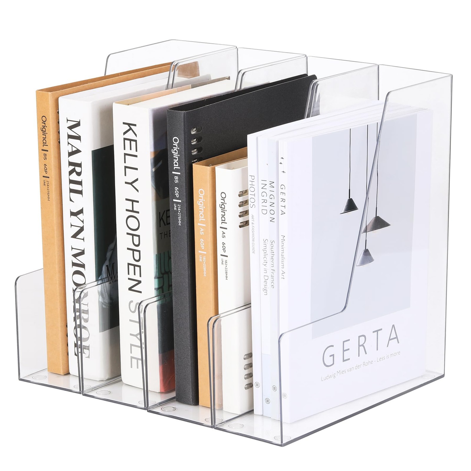Vertical File Holder, Clear PET Desk Organizer and Storage Bins Holding for M…
