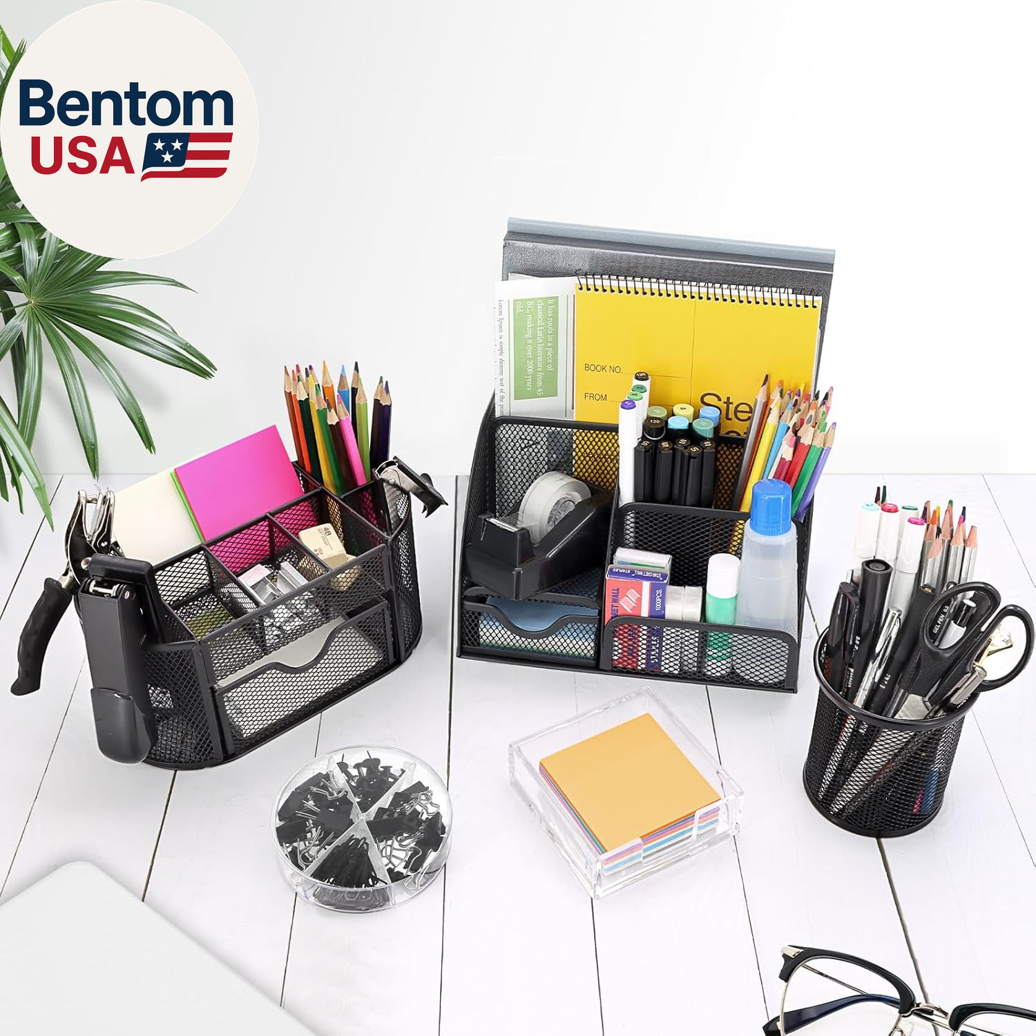 17 in 1 Black Desk Organizers and Accessories Set, 3 Office Desk Supplies Storag