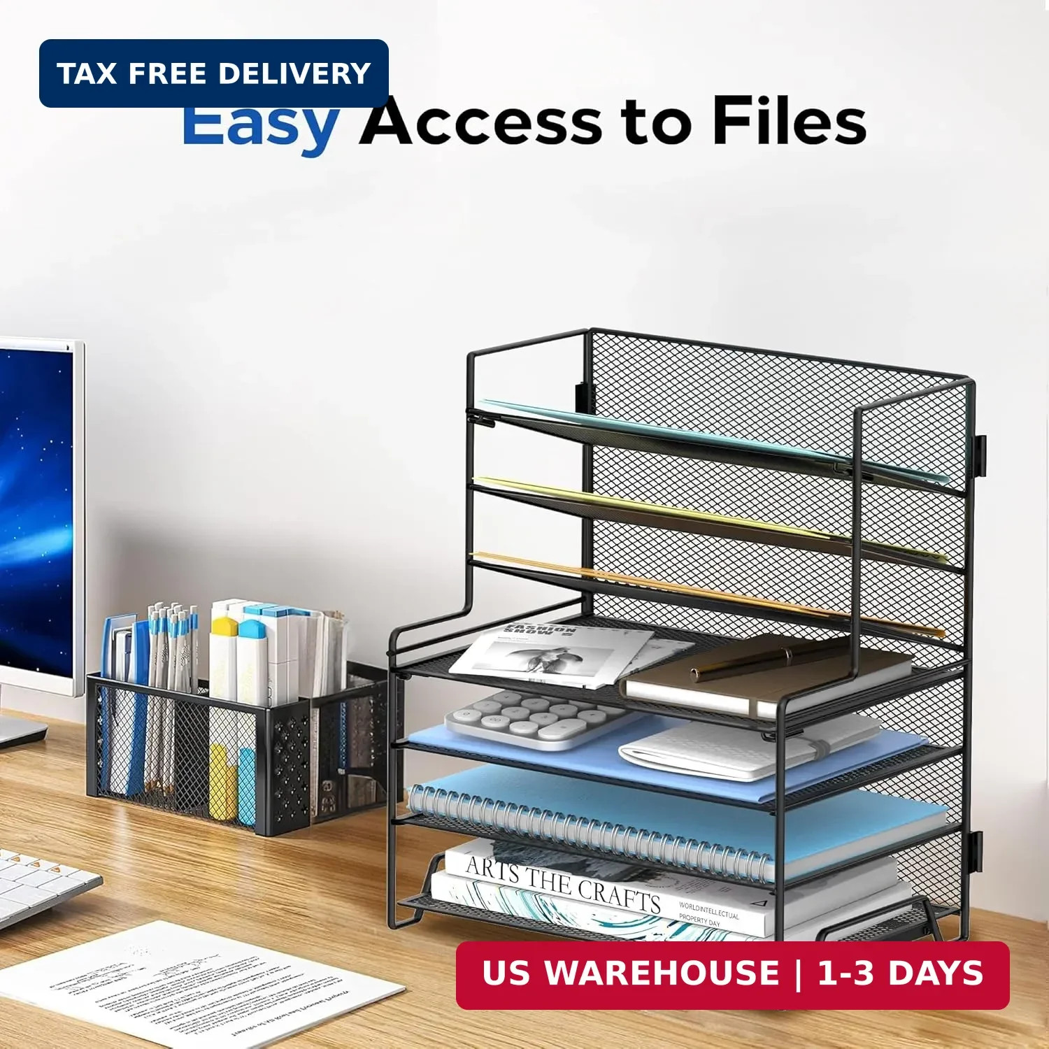SUPEASY 7 Tier Desk File Organizer, Mesh Letter Tray Paper Organizer with File H