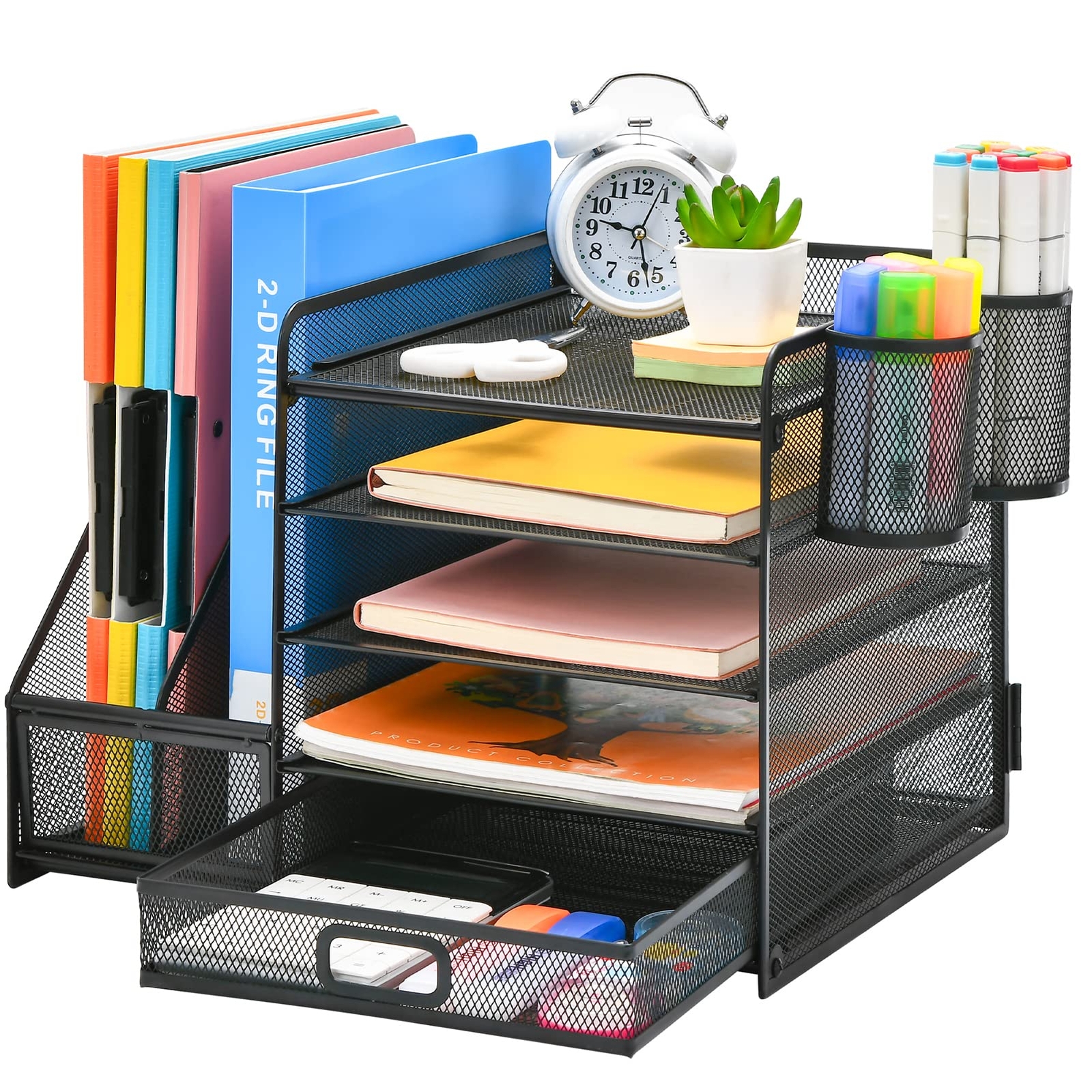 Desk Organizer with File Holder 5-Tier Paper Letter Tray Organizer with Drawe…