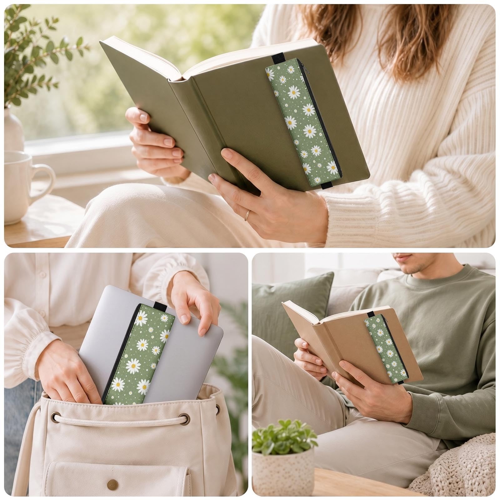 12 Pack Elastic Pen Holder for Notebook, Daisy Floral Boho, PU Leather Book P…