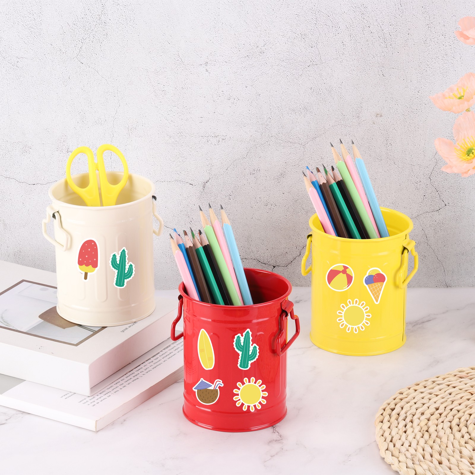 2PACK Barrel Pencil Holder Metal Pen Holder for Desk, White