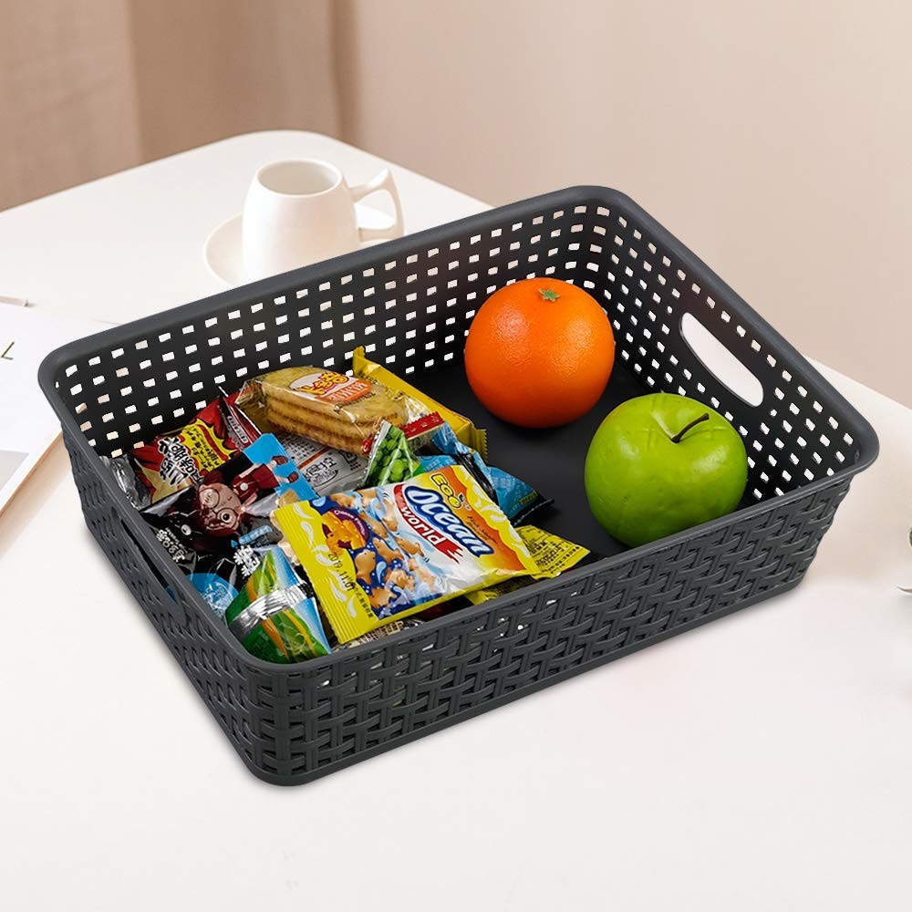 4 PCS Grey Office Paper Tray Plastic Shallow Storage Baskets Desk Organizer