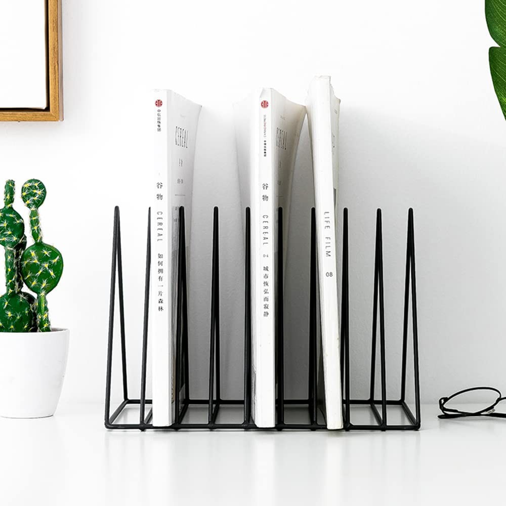 Black 9 Slot Triangle Magazine Holder Desktop File Sorter Bookshelf Decor