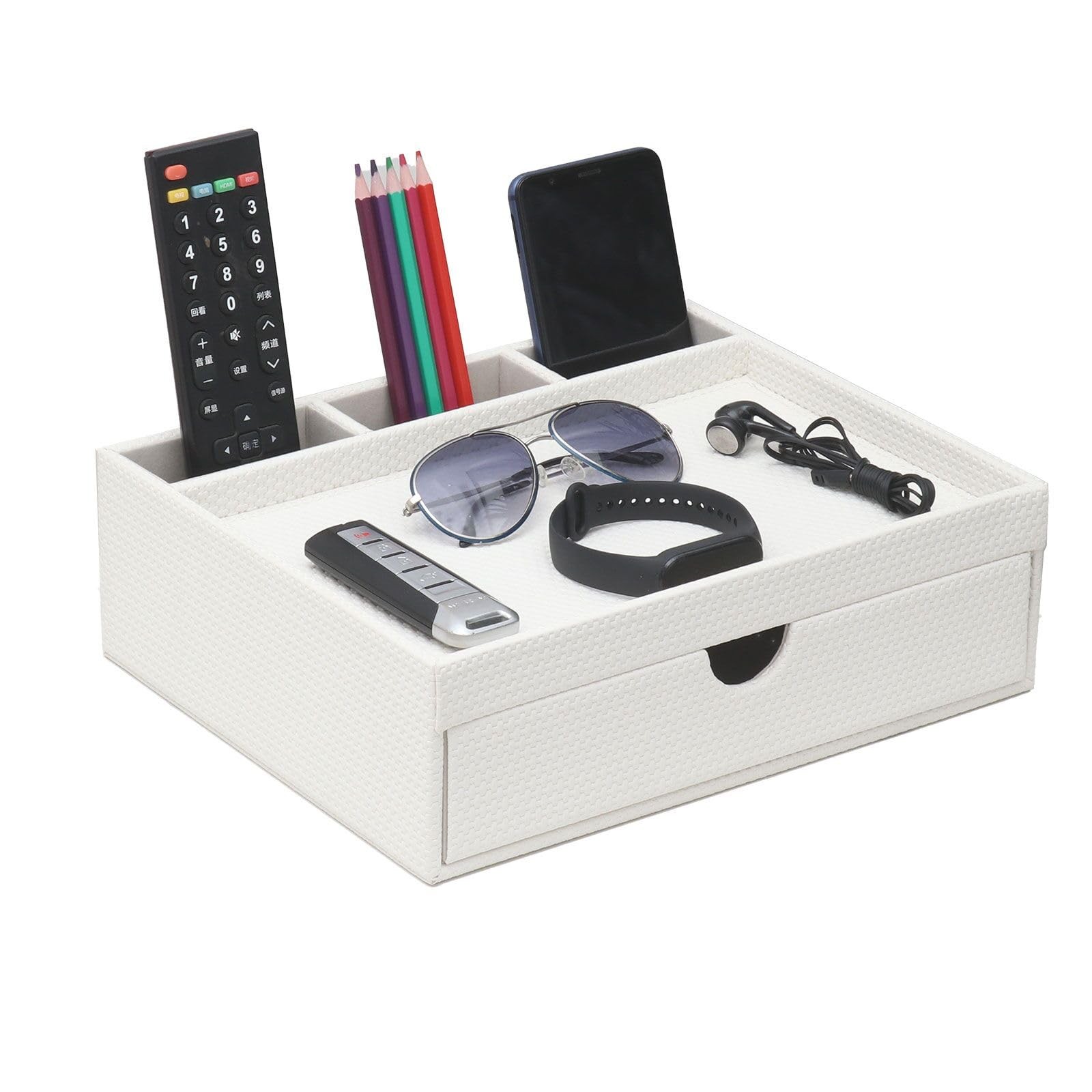 SYRWDXTX Leather Desk Organizer With Drawers, Home Cosmetics & Phone white