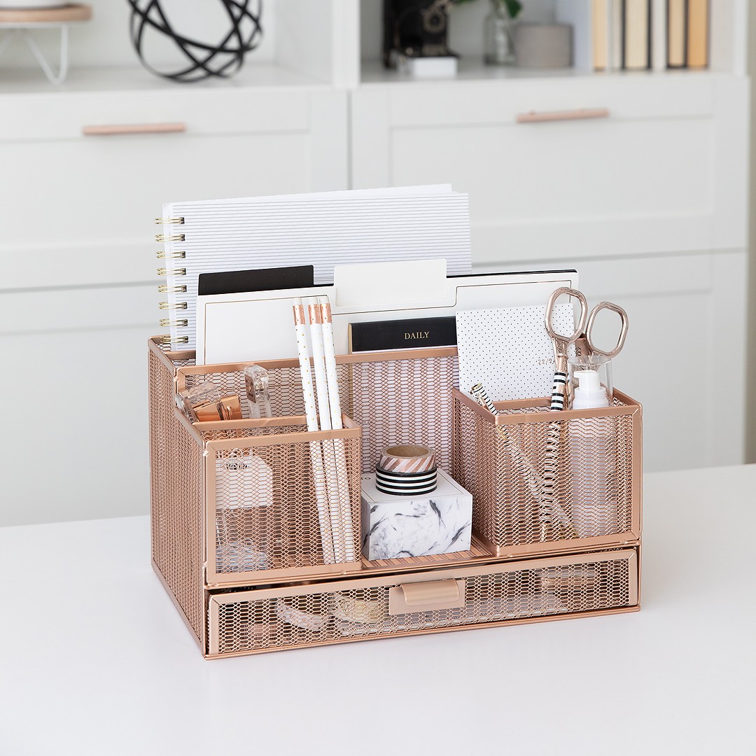 Office Rose Gold Desk Organizer and Accessories with Sticky note and File Holder