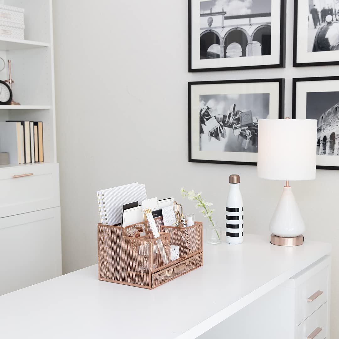 BLU MONACO | Rose Gold Desk Organizer with Sticky Note & File