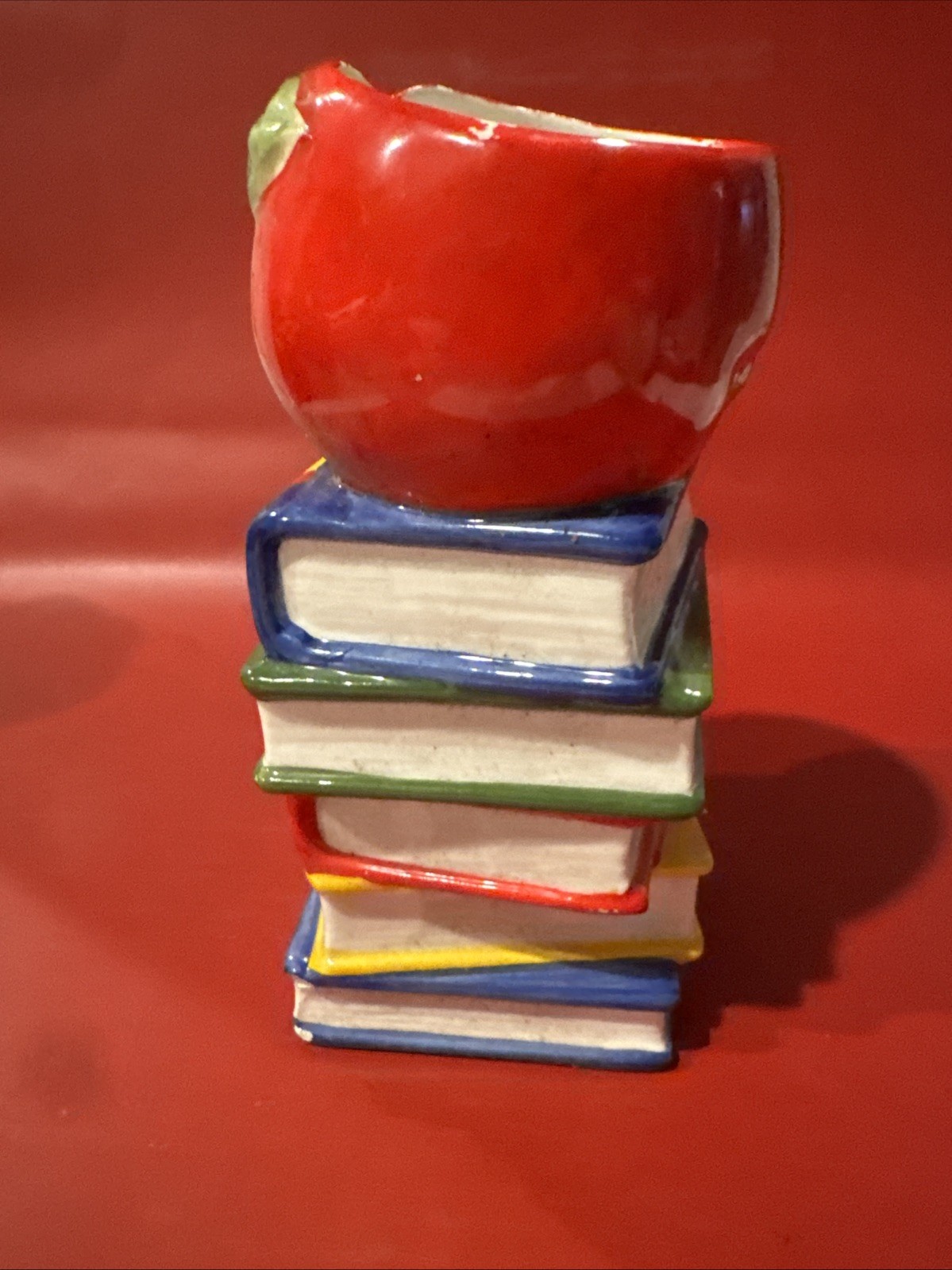 School Books with Apple Top Pen Holder Tall 6” Wide Top : 2 1/2”