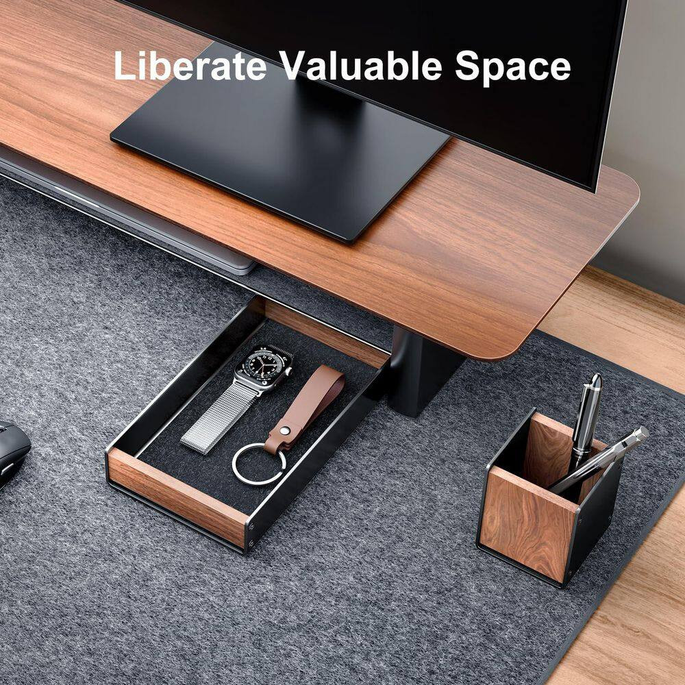 1 Set Walnut Desk Tray with Pen Holder Natural Wooden Desktop Organizer for Keys