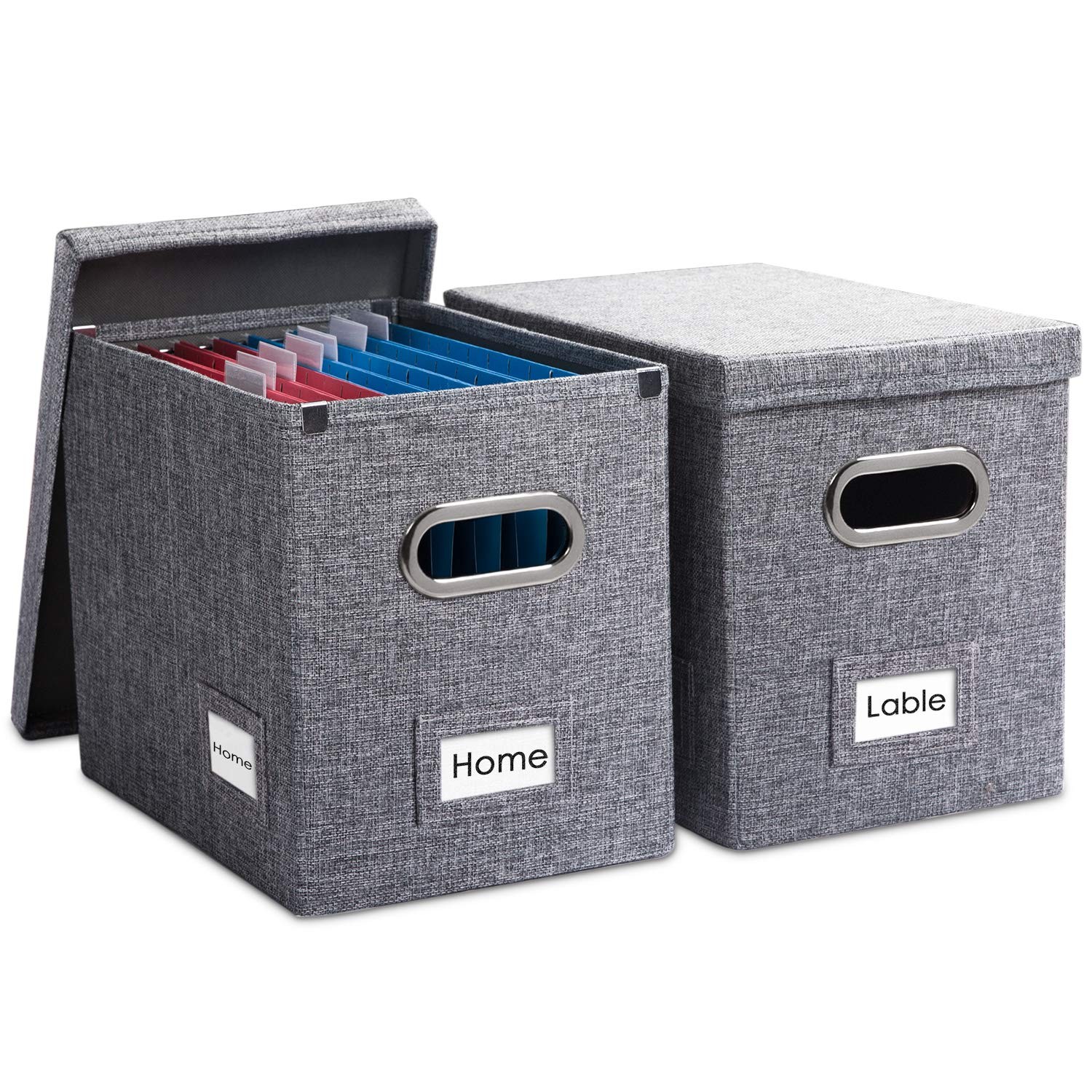 PRANDOM File Organizer Box – Set of 2 (2-pack) without folders, Grey