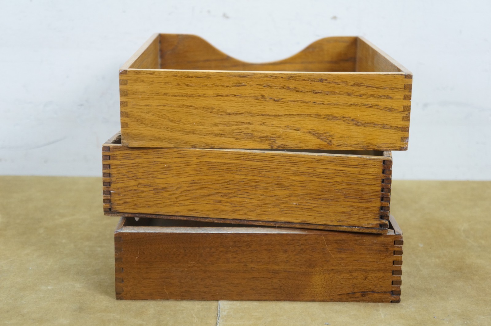 3 Vintage Quartersawn Oak Dovetailed File Tray Desk Organizers