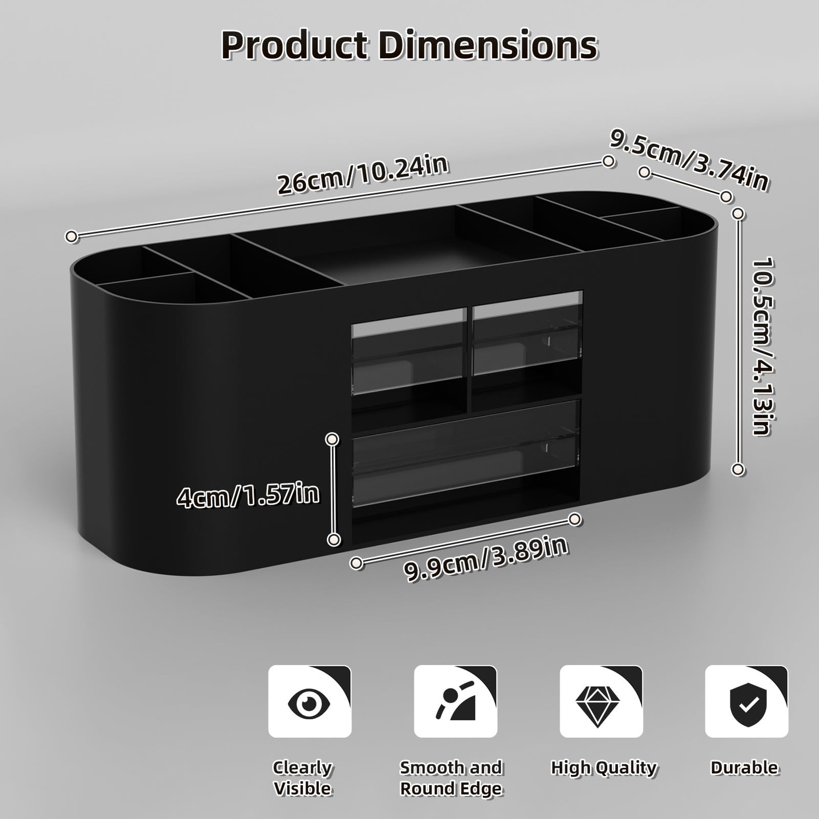 Marbrasse Desk Organizer Pen Holder with 3 Drawers, Multi-Functional Black