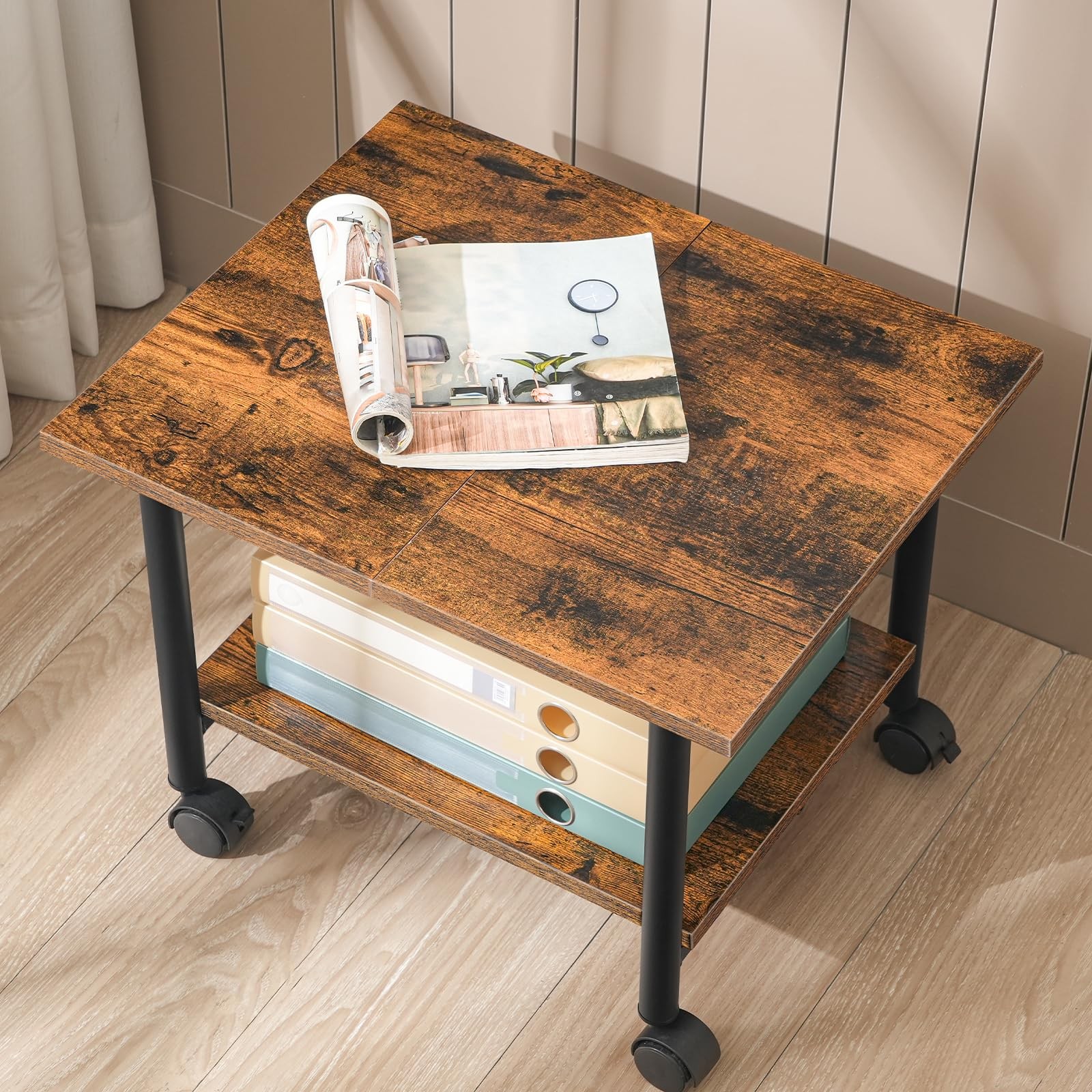 HOOBRO Printer Stand, 2-Tier 15.7” x 19.1”x 14.4”, Rustic Brown + Black