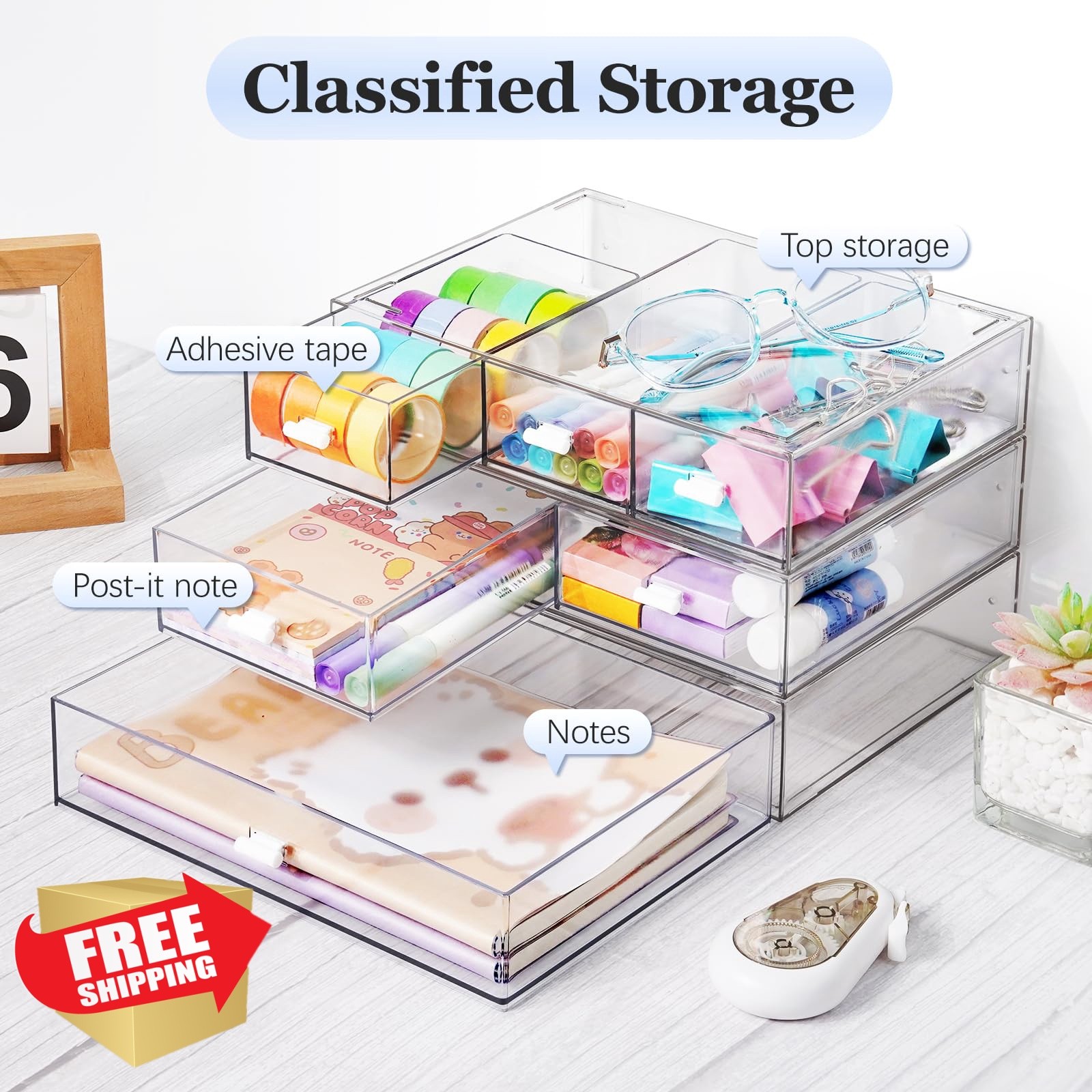 YOCOMEY All Clear 3 Tier Desk Organizer 6 Drawers