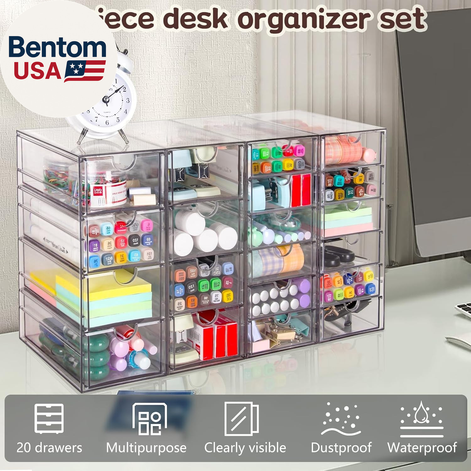 Acrylic Organizer with Drawers | 20 Drawers 4 Sets | Desk Organizer and Storage,