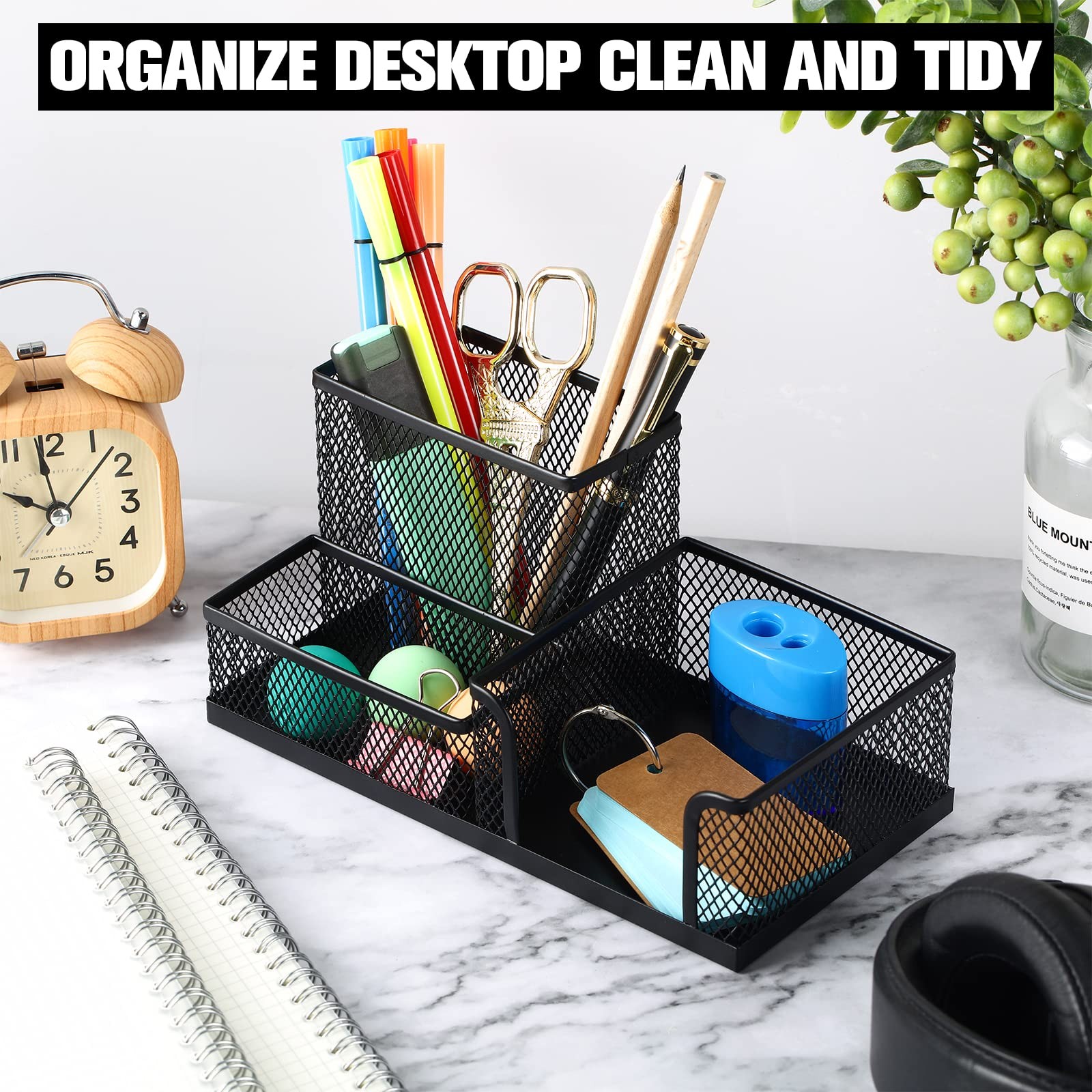 4 Pcs Mesh Desk Organizer 3 Compartments Mesh Pen Holder Sticky Notes Pencil …
