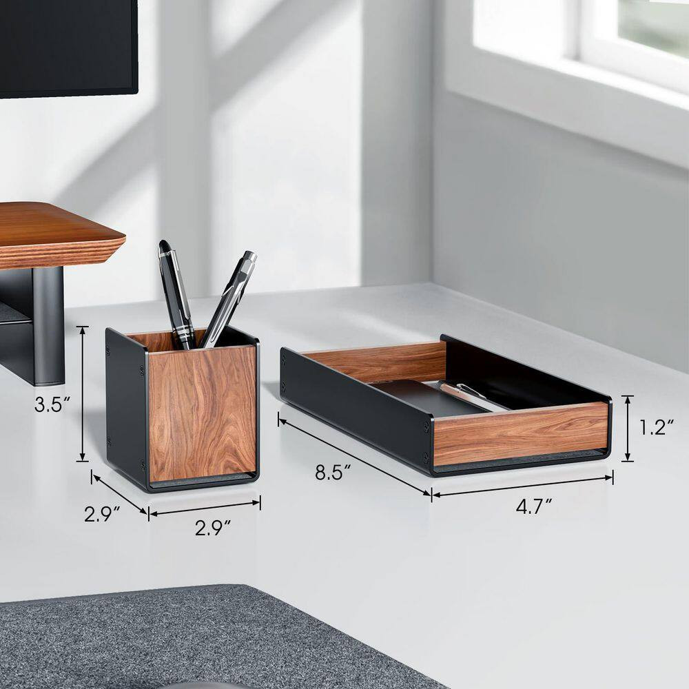 1 Set Walnut Desk Tray with Pen Holder Natural Wooden Desktop Organizer for Keys