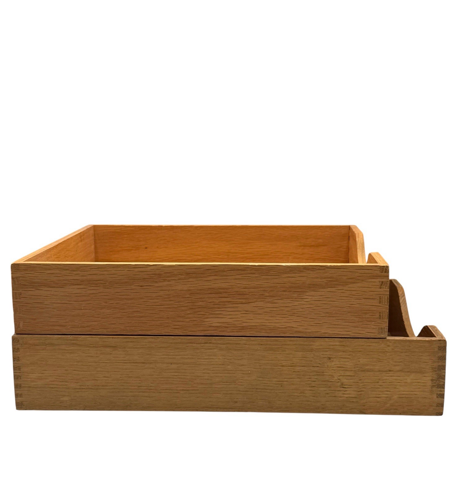 Vintage Wood Letter Trays Set of 2 Oak Dovetail Two Sizes Desk Paper Office Box