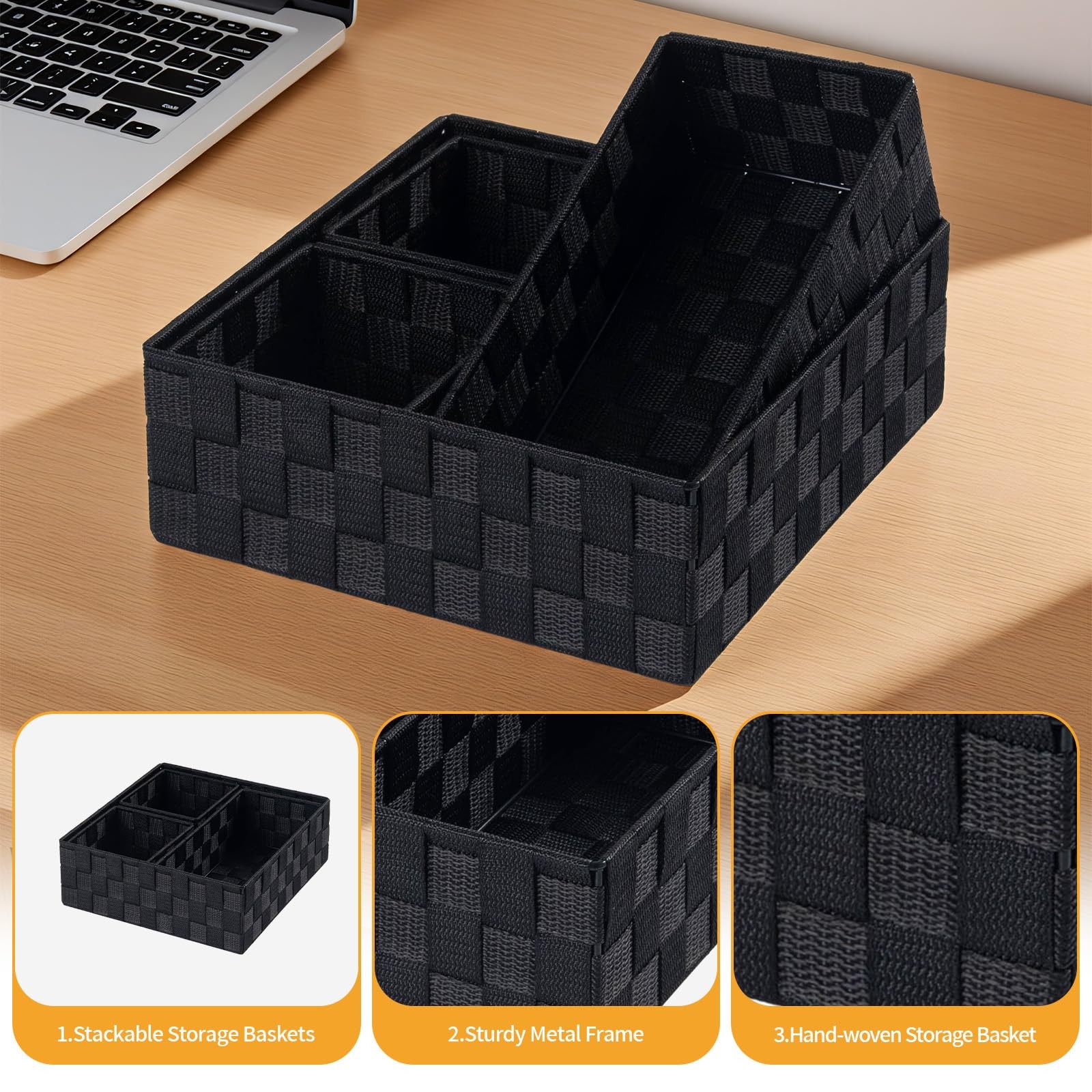 Small Black Baskets Cube Bin Container Tote,Woven Storage Baskets for Organiz…