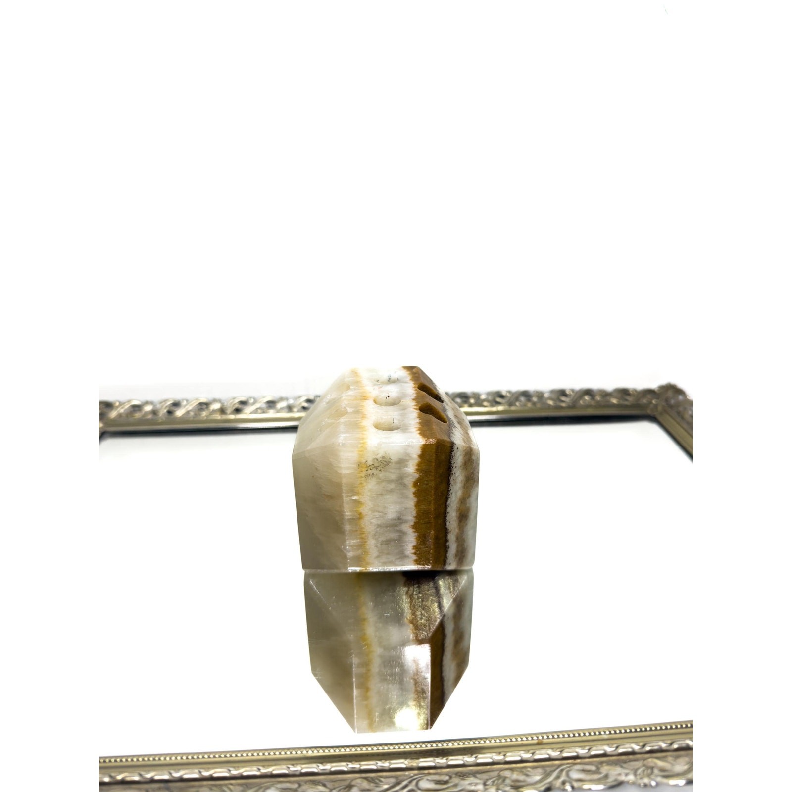Vintage Agate Marble Onyx Stone Pen Pencil Holder Desk Paperweight
