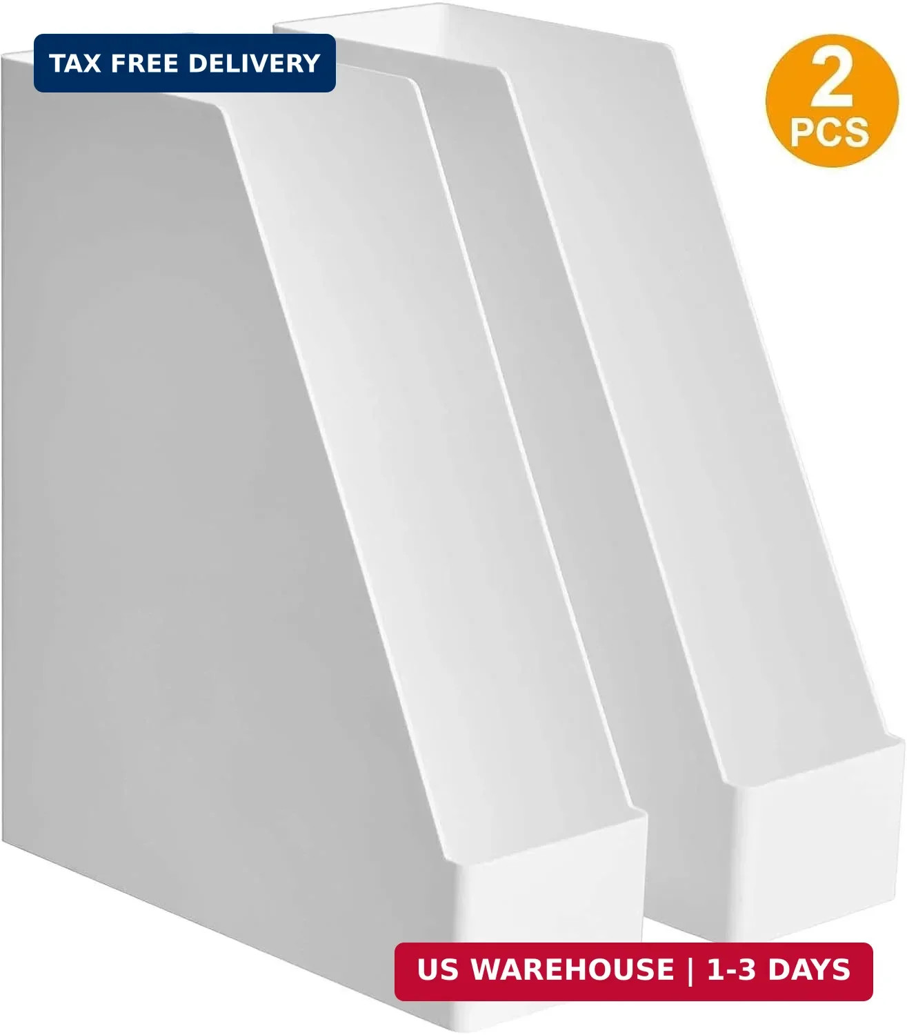 Amazon Basics Rectangular Plastic Desk Organizer, Magazine Rack, White, 2-Pack