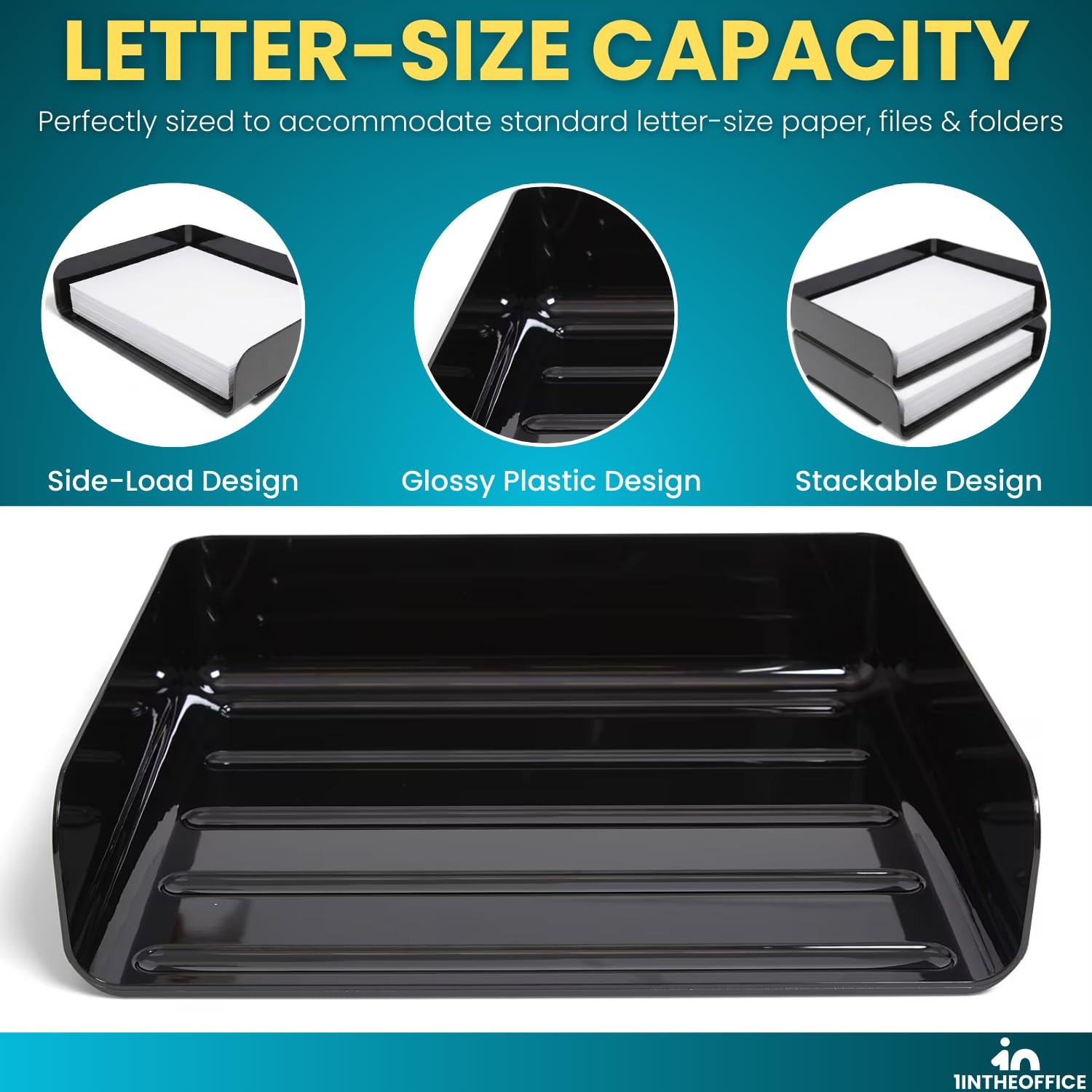 4 PCS Stackable Paper Tray Organizer Plastic Letter Tray Office Desk Black