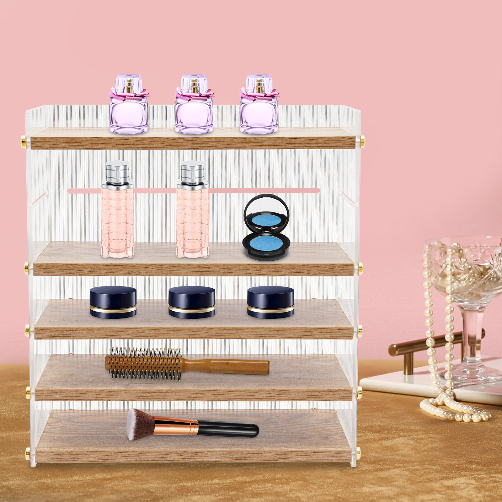5 Tiers Rectangle Desk Organizer Desktop Storage Cabinet Tabletop Storage Box