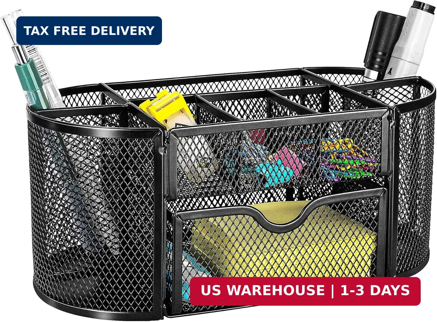 Amazon Basics Mesh Desk Organizer with Pen Holder, Pullout Drawer and Office Cad