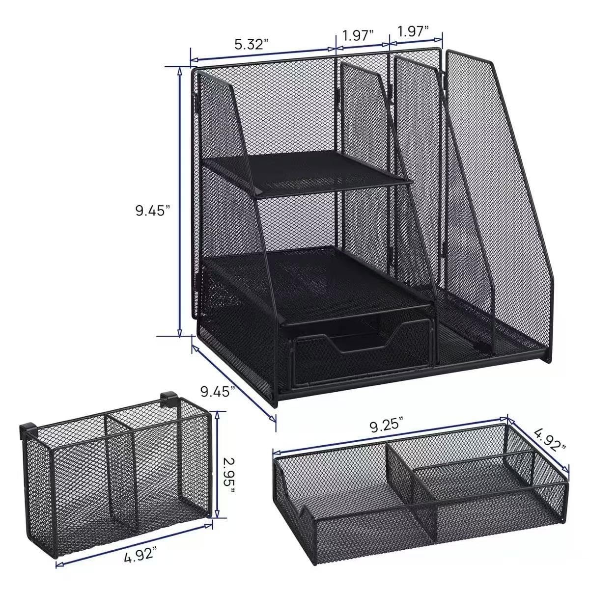 Black Mesh Desk Organizer Set, 3-in-1 Office with File