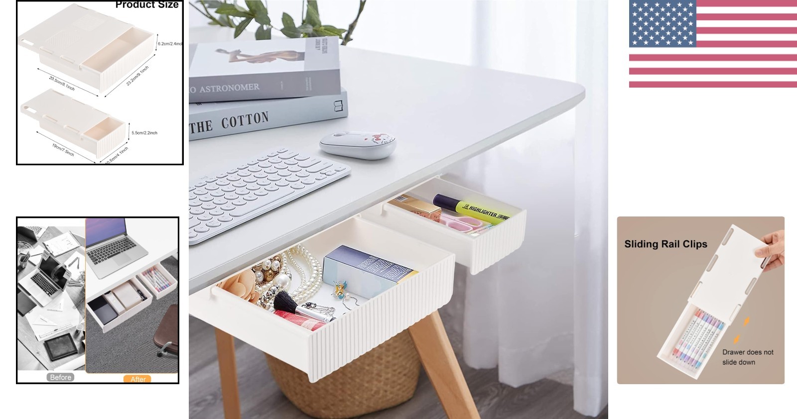 Under Desk Drawer Set – Self-Adhesive, Slide-Out, & Polished White Clean Design