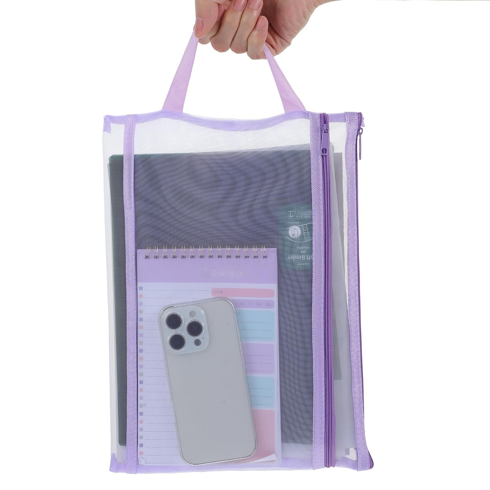 12 PCS Mesh Zipper Pouch Bags DoubleLayer Nylon Document Organizer 6 Colors