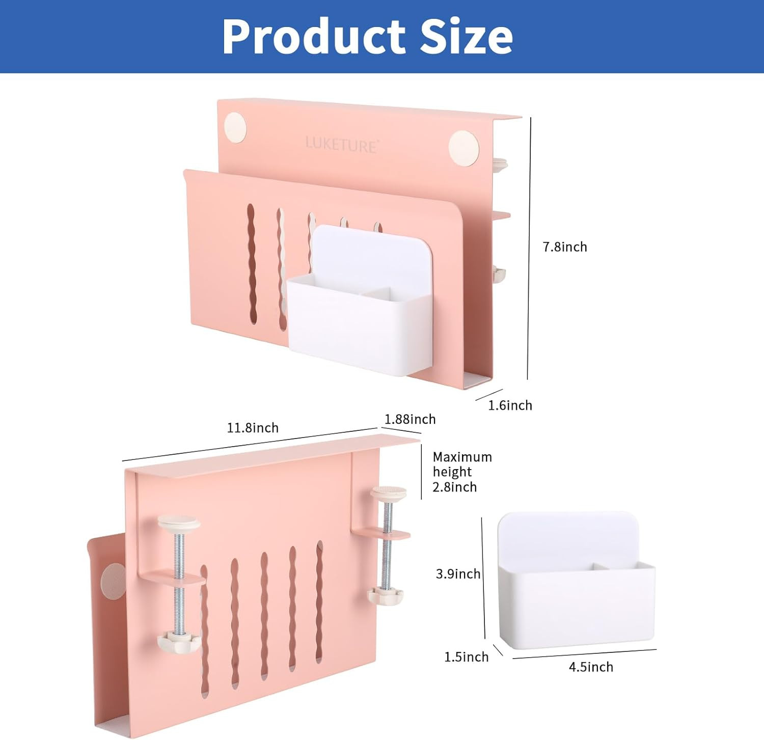LUKETURE Desk Side Storage, Steel Side Desk Organizer, No Drill Workspace Organi