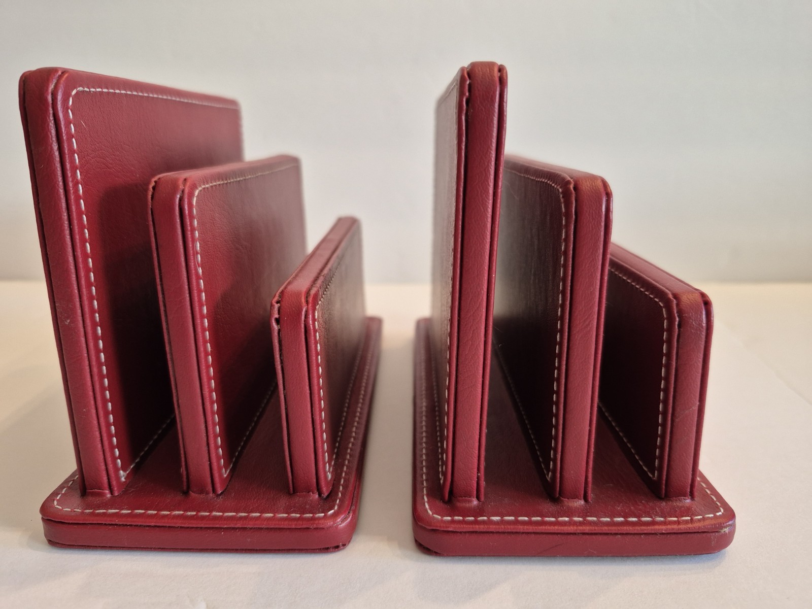 Pair of Red Faux Leather Letter Holder Mail Sorter Post Rack Envelope Organizer