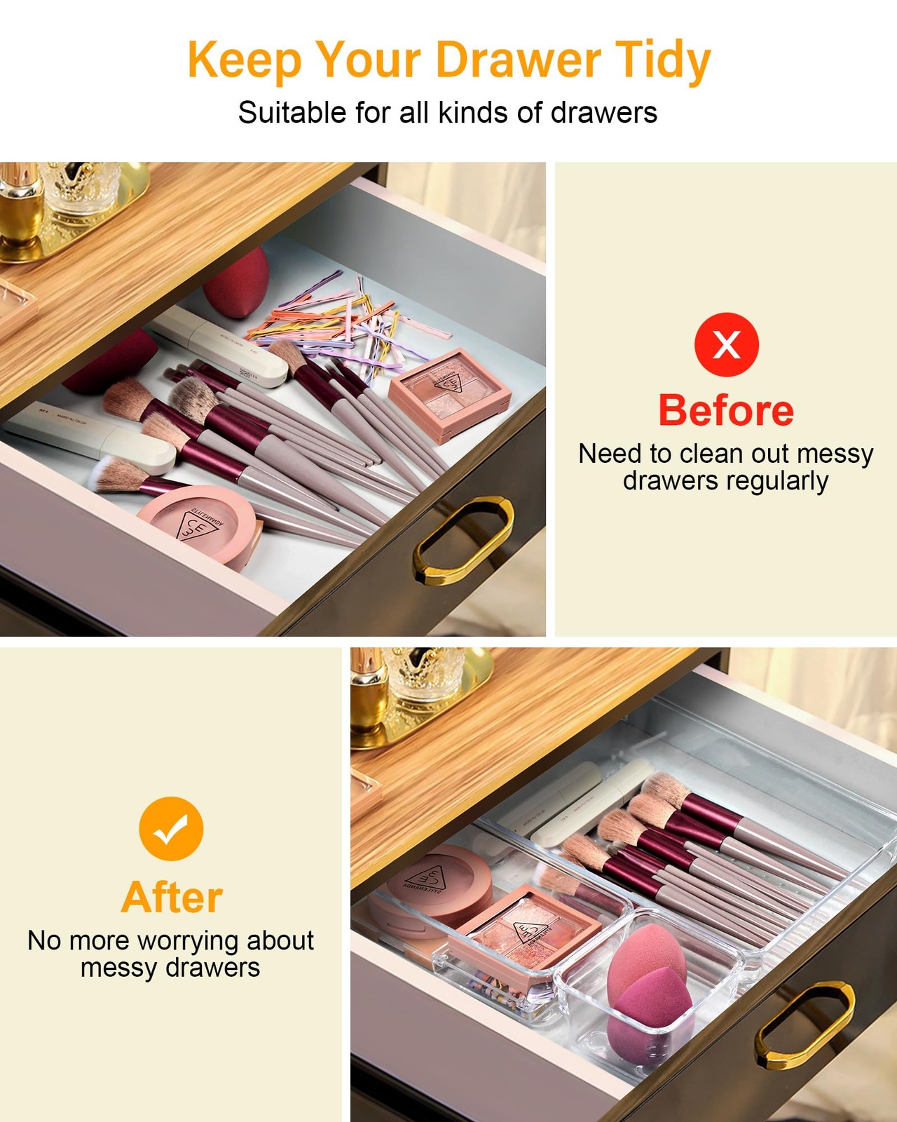 LUSCREAL 25 PCS Clear Plastic Drawer Organizers and Dividers, 4 S, 25PCS