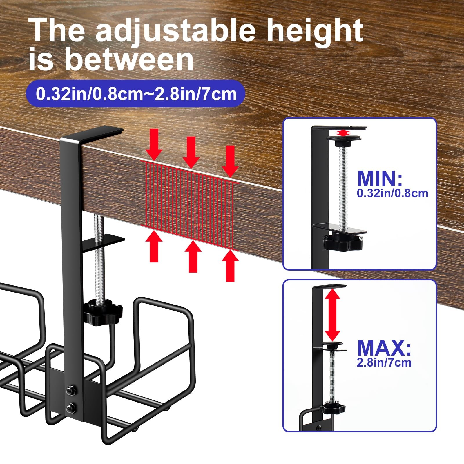 OneLeaf Under Desk Cable Management Tray – No Drill 1 Pack – Medium, Black