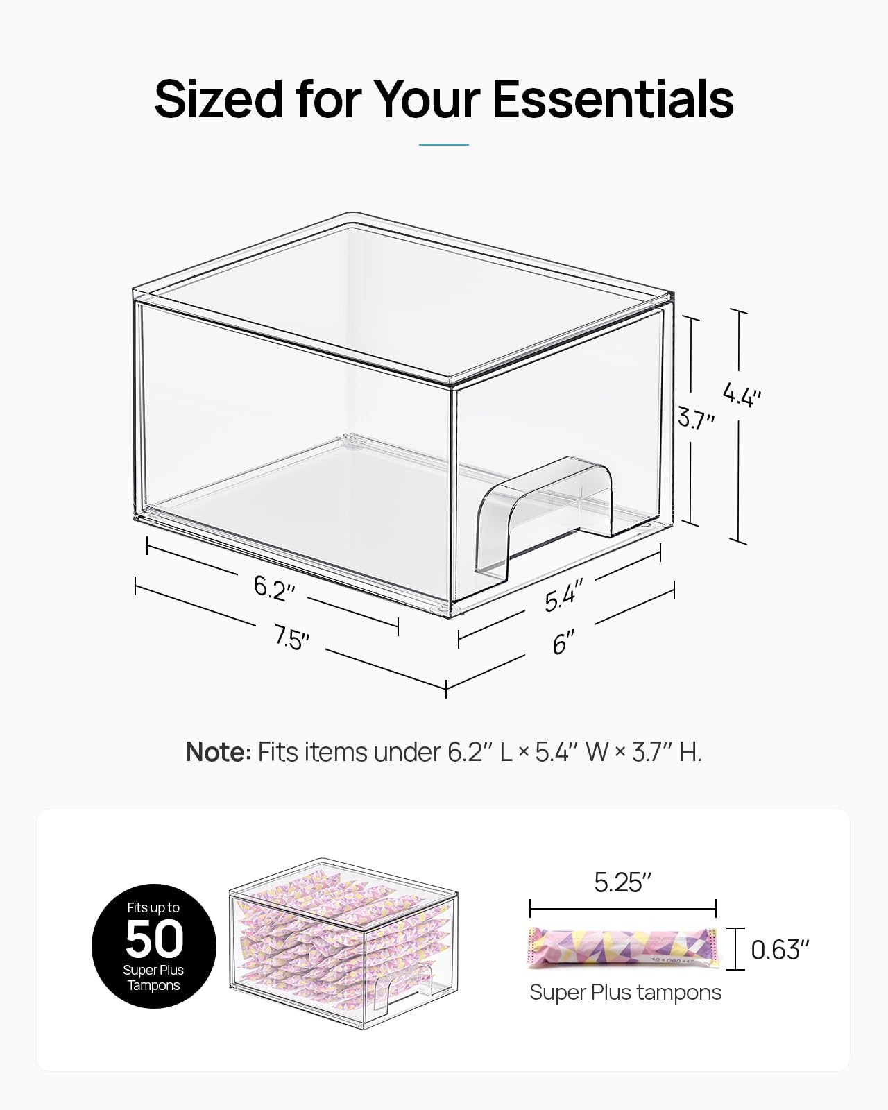 Vtopmart 2 Pack Small Clear Stackable Storage Drawers,Acrylic 2*Middle,