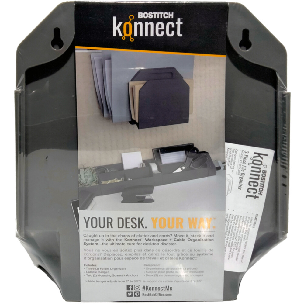 Bostitch Konnect l 3 Piece File Organizer l 4 Ways to Mount l Grey
