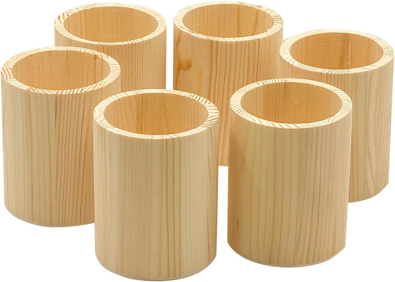 6-Pack 4 Inch Round Wood Pen Holder Unfinished Wooden Pencil Holder for DIY C…