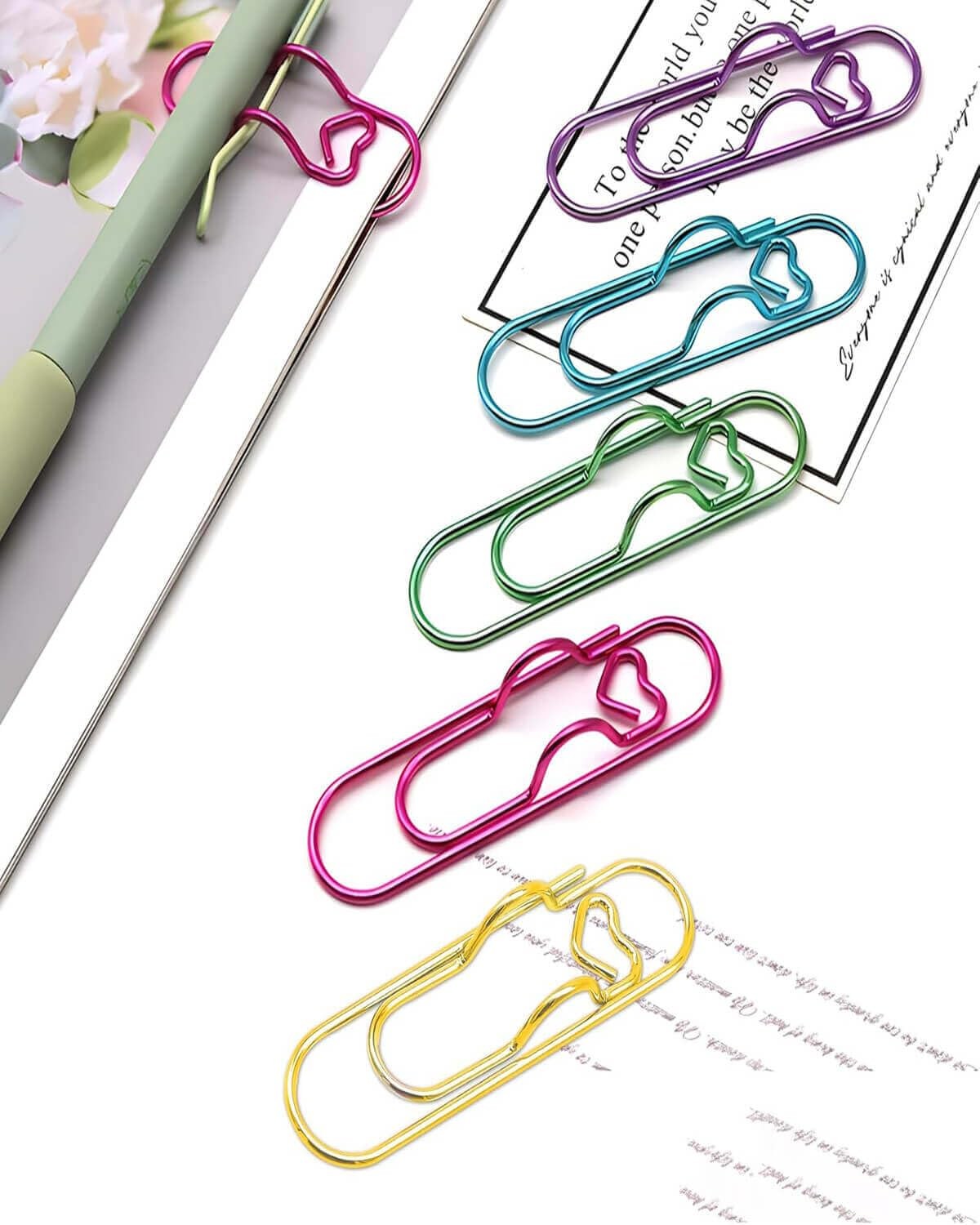 Metal Pen Clips and Holders 15 Pack Colorful for Notebooks and Heart Papers P…