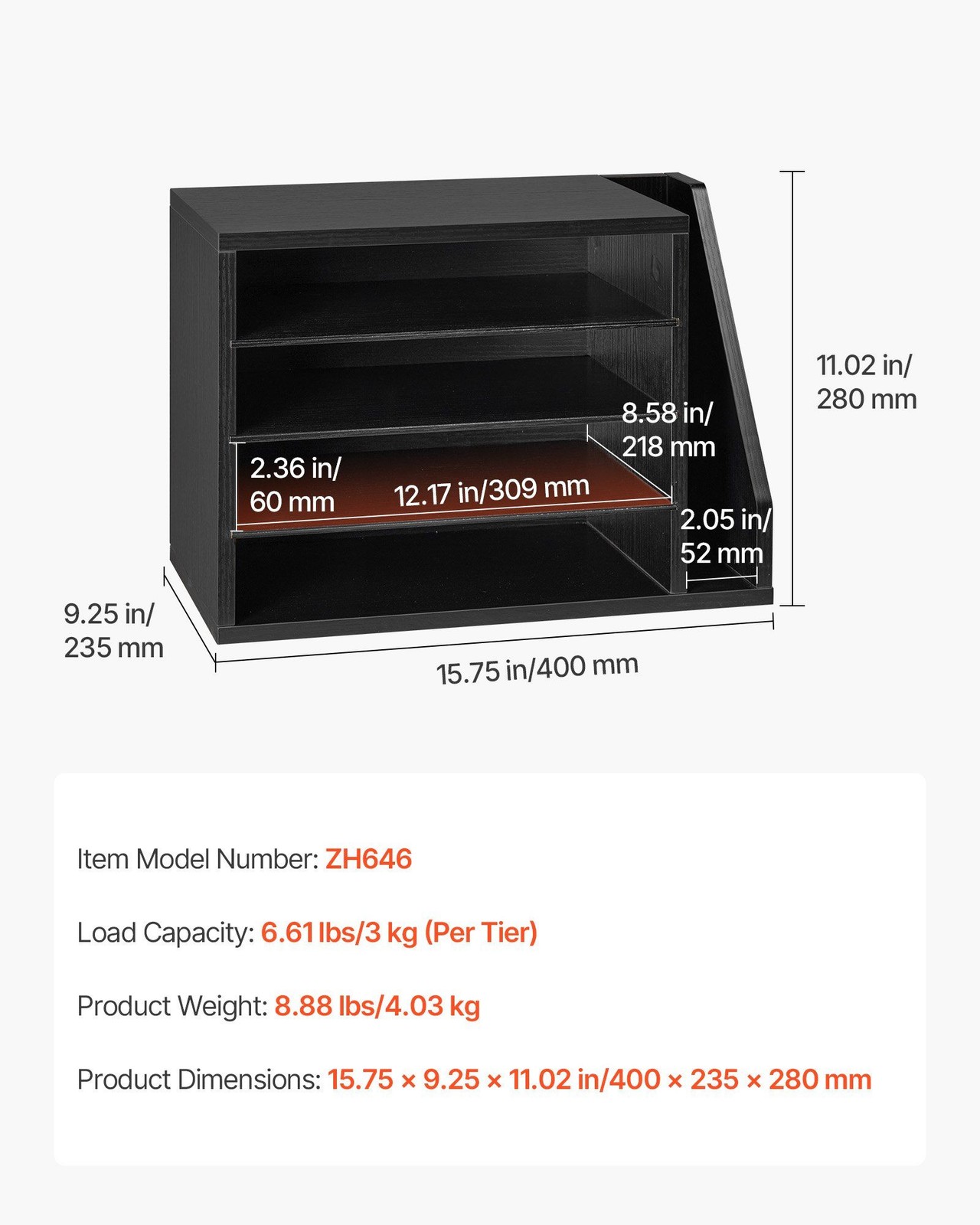 4-Compartment Wooden Mailbox: Desktop Document Organizer with Side File Holder
