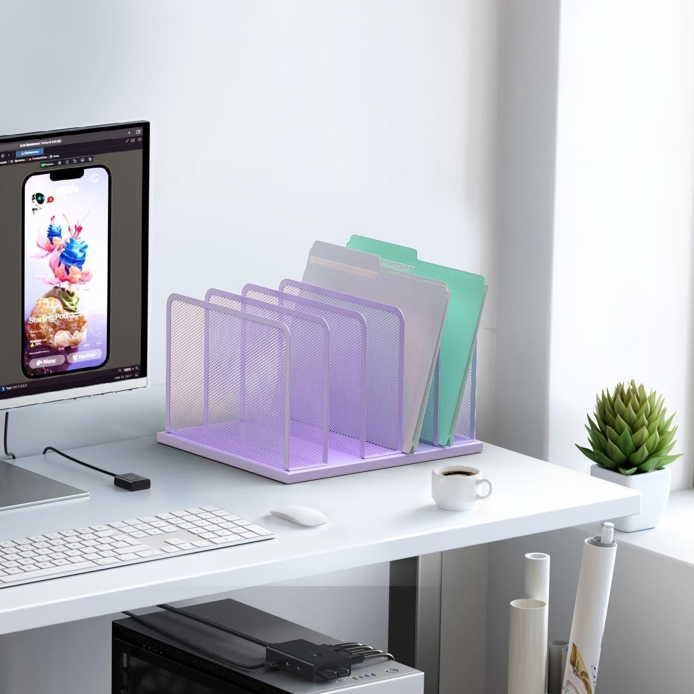 New Kuntine.B Desk File Organizer Holder for Home Office Purple 1 Pack 5-Section