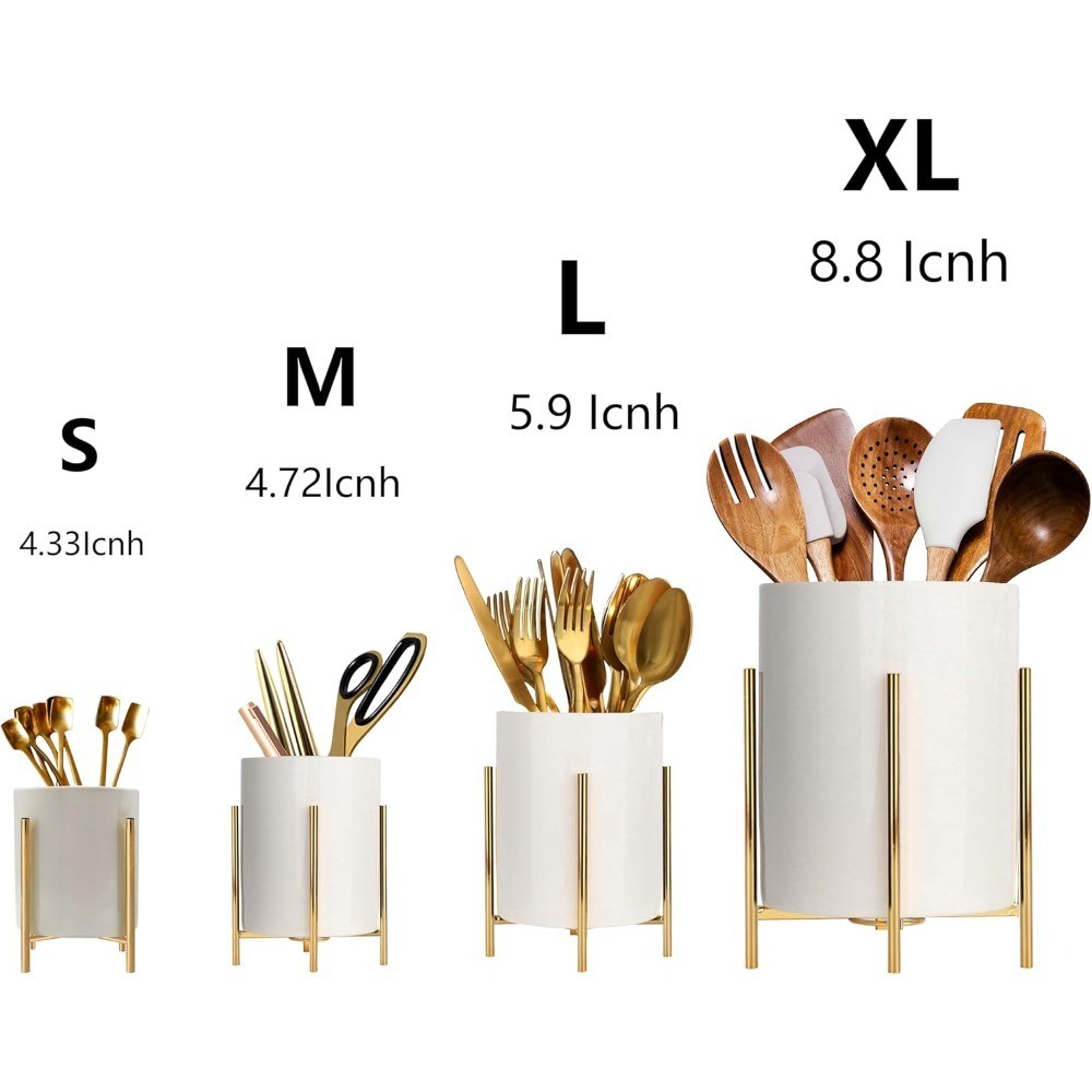Gold Pencil Cup Sturdy Metal Frame With White Pen Holder For Desks and