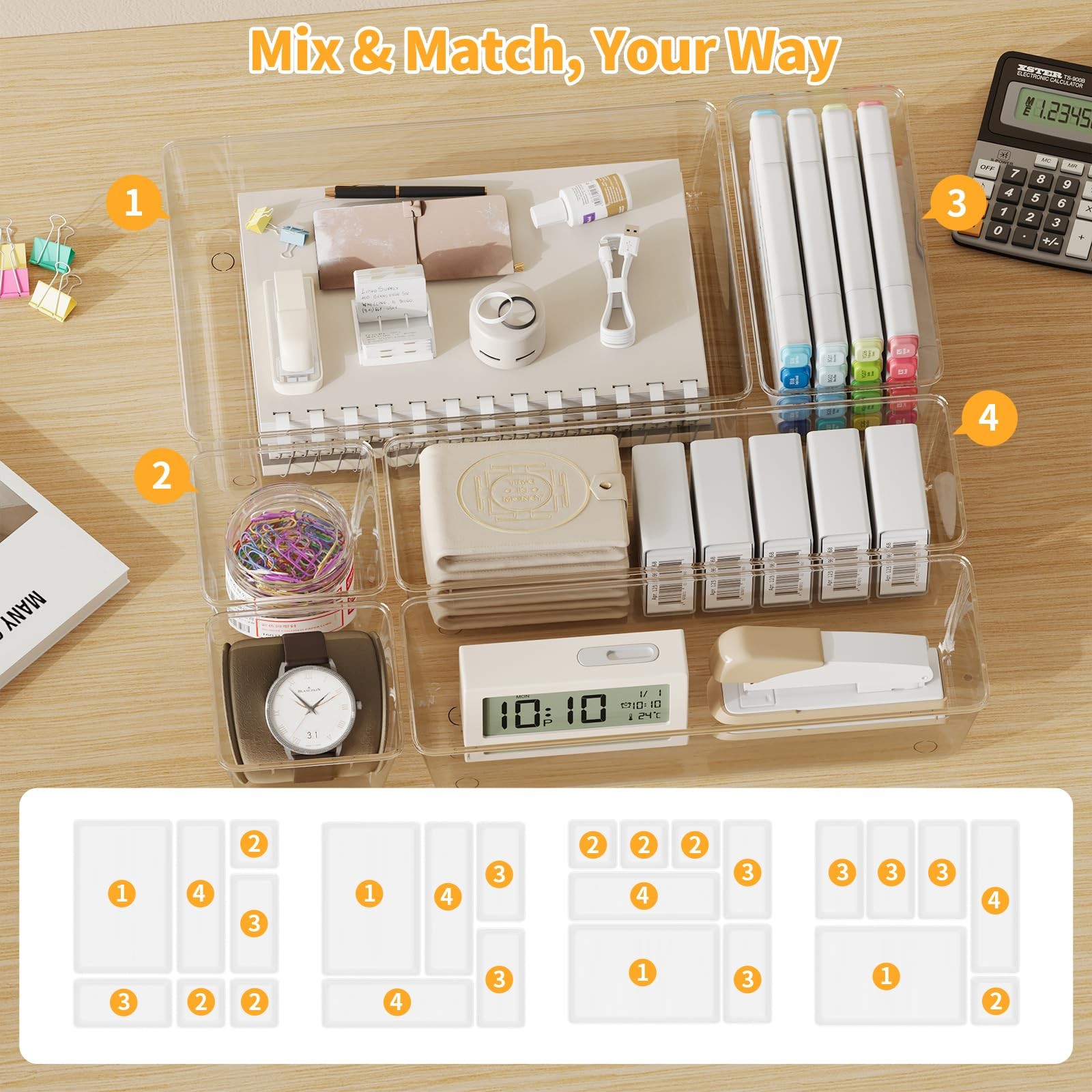 Yanosaku 25 PCS Clear Plastic Drawer Organizer Set, 4 Sizes Vanity