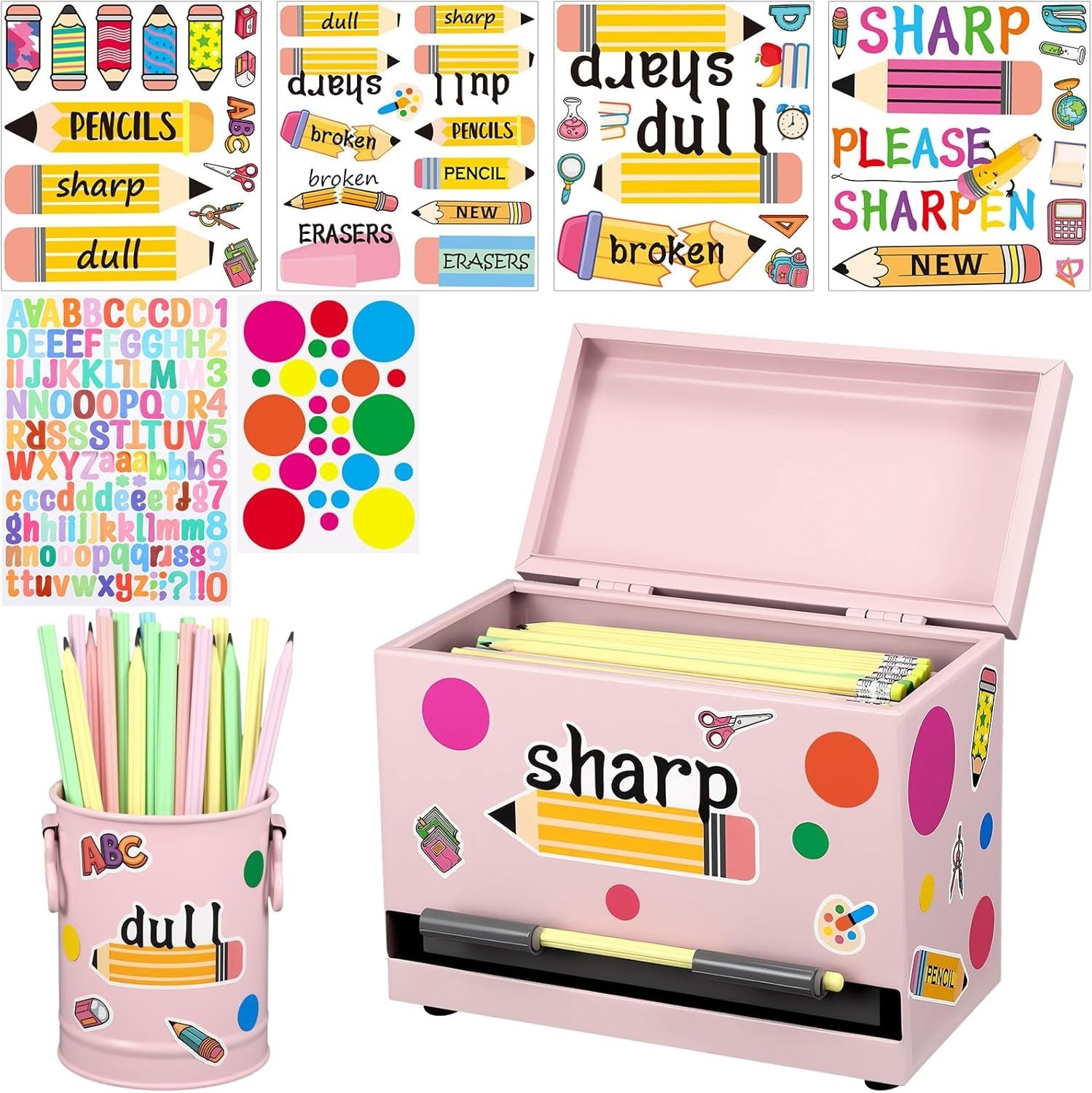 8 Pcs Stainless Steel Pencil Dispenser & Desk Organizer Kit – Light Pink